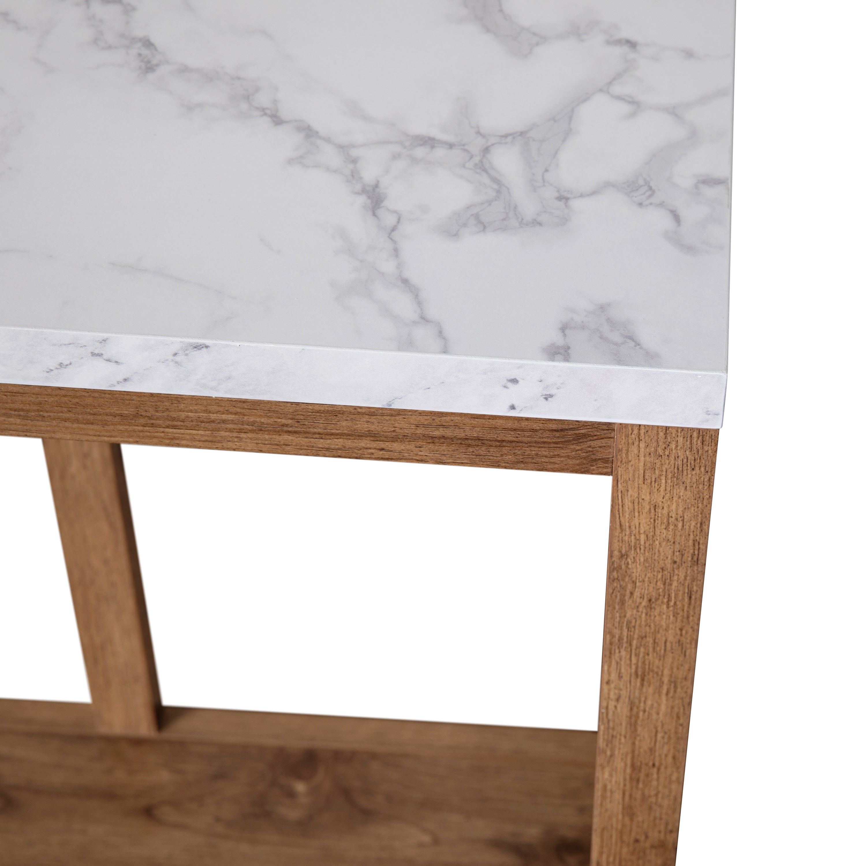 Charlotte Farmhouse 2-Tier Console Accent Table - Warm Oak Finish Engineered Wood Frame - Marble Finish Tabletop - For Entryway or Living Room
