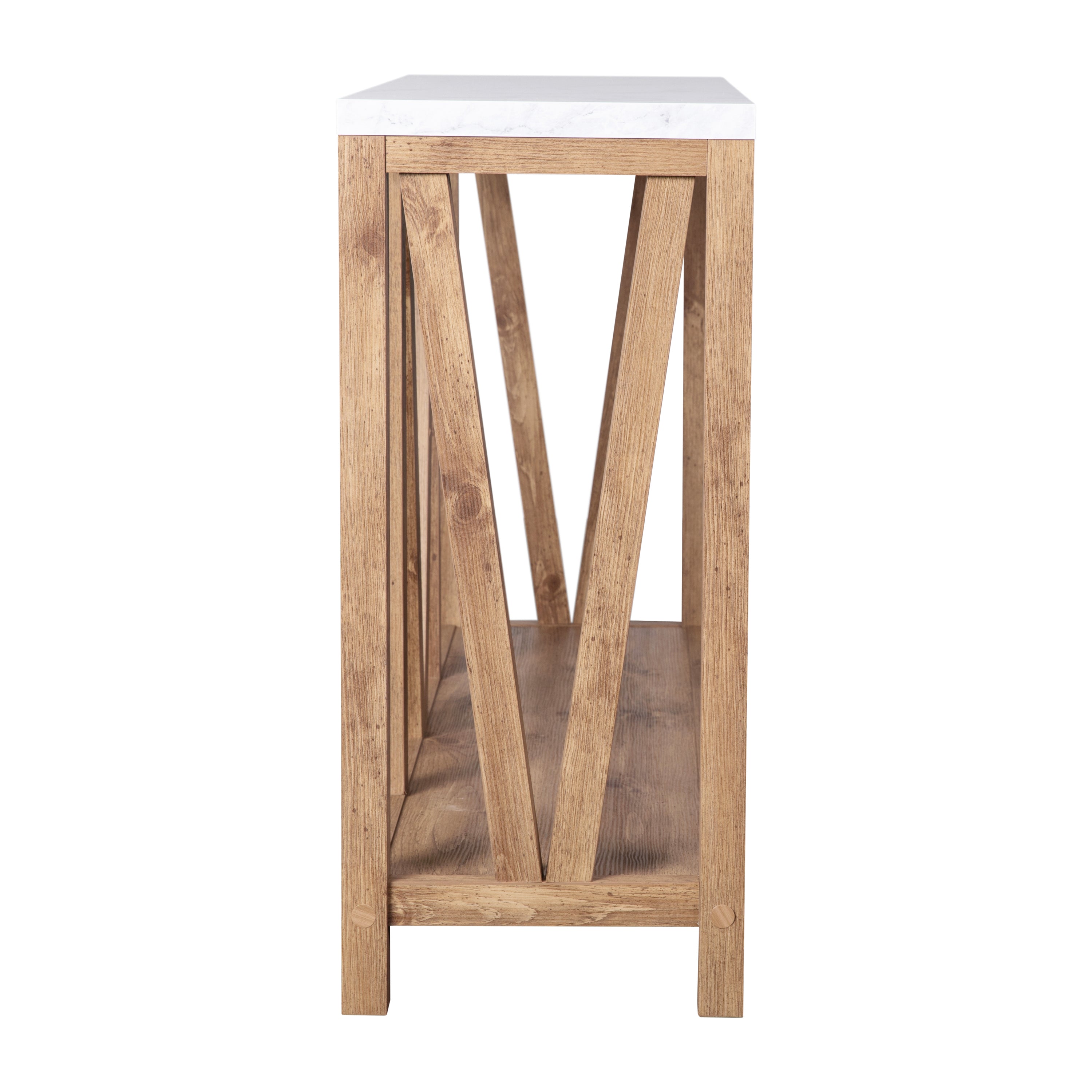 Charlotte Farmhouse 2-Tier Console Accent Table - Warm Oak Finish Engineered Wood Frame - Marble Finish Tabletop - For Entryway or Living Room