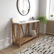 Charlotte Farmhouse 2-Tier Console Accent Table - Warm Oak Finish Engineered Wood Frame - Marble Finish Tabletop - For Entryway or Living Room