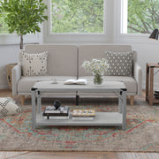 Wyatt Modern Farmhouse Wooden 2 Tier Coffee Table with Black Metal Corner Accents and Cross Bracing, Aspen Gray