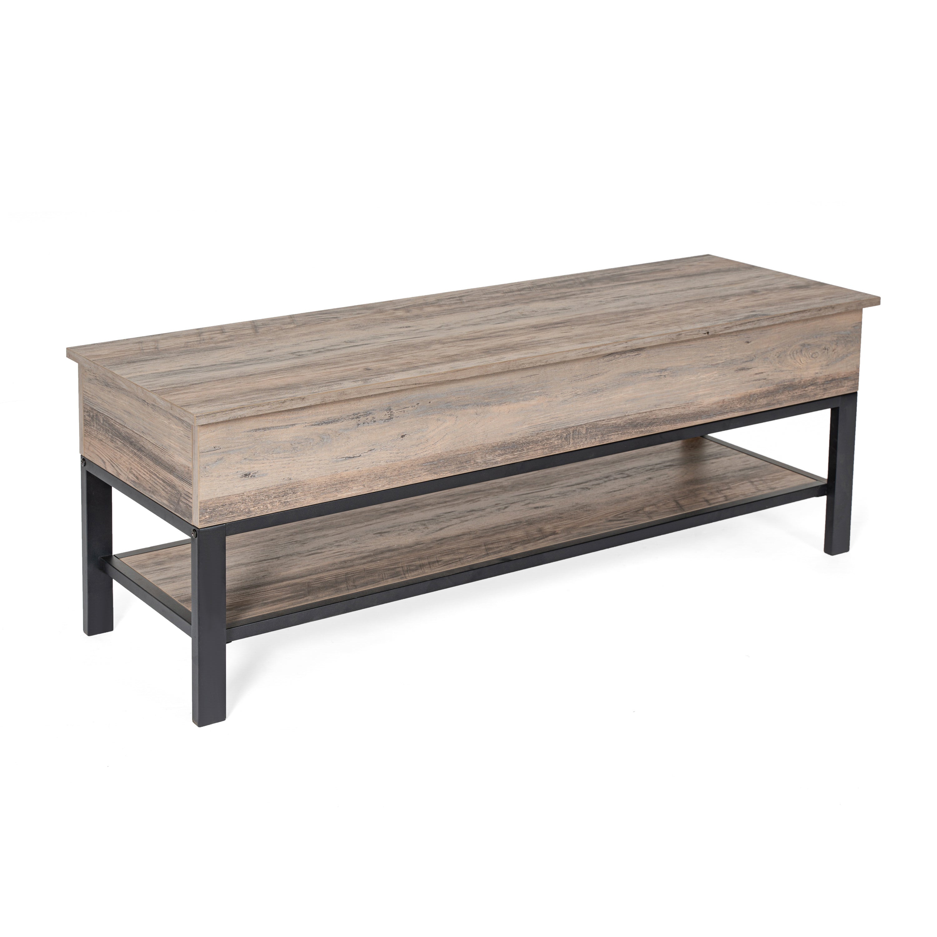 Wyatt Farmhouse Entryway Storage Bench with Lower Shelf Perfect for Entryway, Mudroom, or Bedroom in Gray Wash