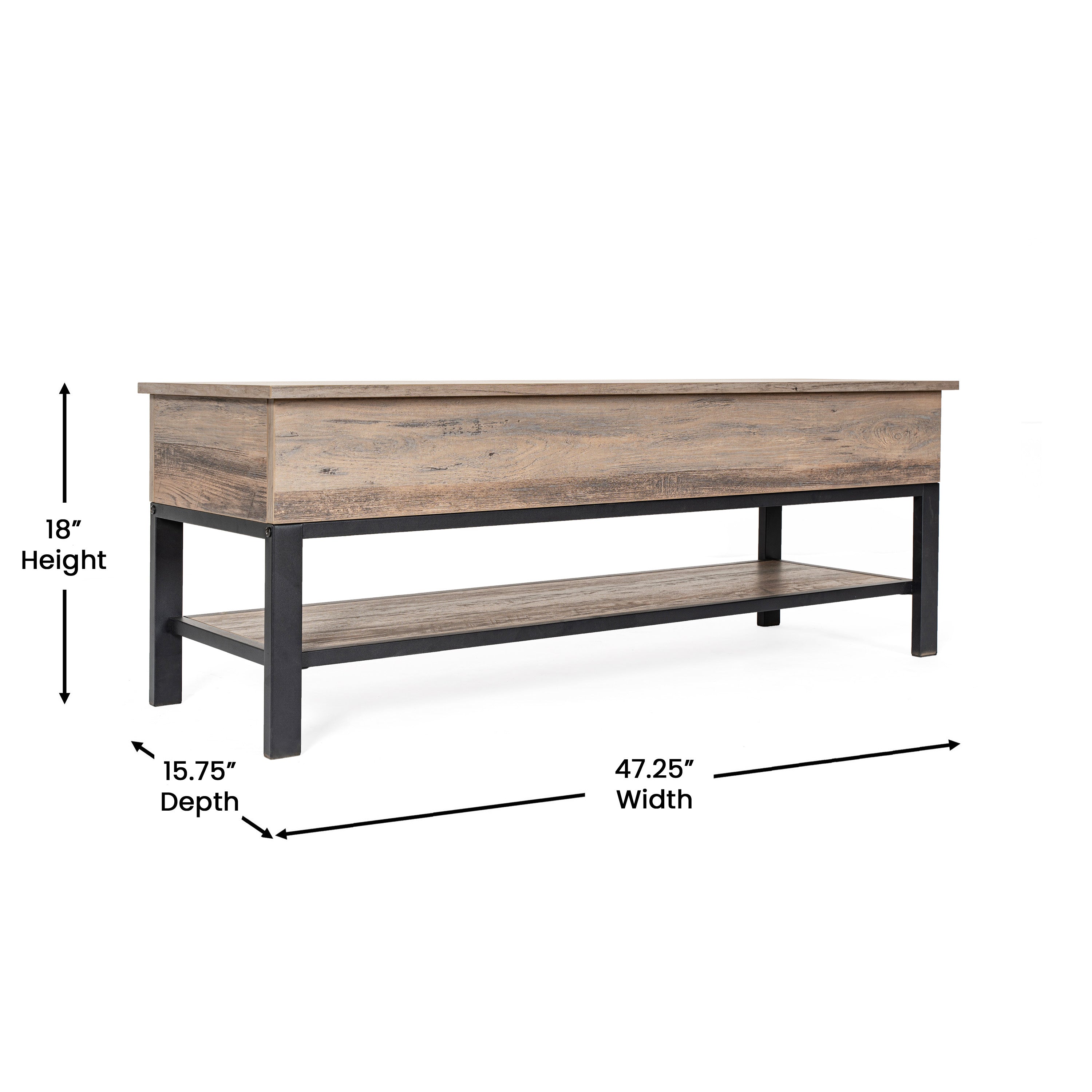 Wyatt Farmhouse Entryway Storage Bench with Lower Shelf Perfect for Entryway, Mudroom, or Bedroom in Gray Wash