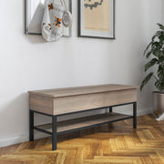 Wyatt Farmhouse Entryway Storage Bench with Lower Shelf Perfect for Entryway, Mudroom, or Bedroom in Gray Wash