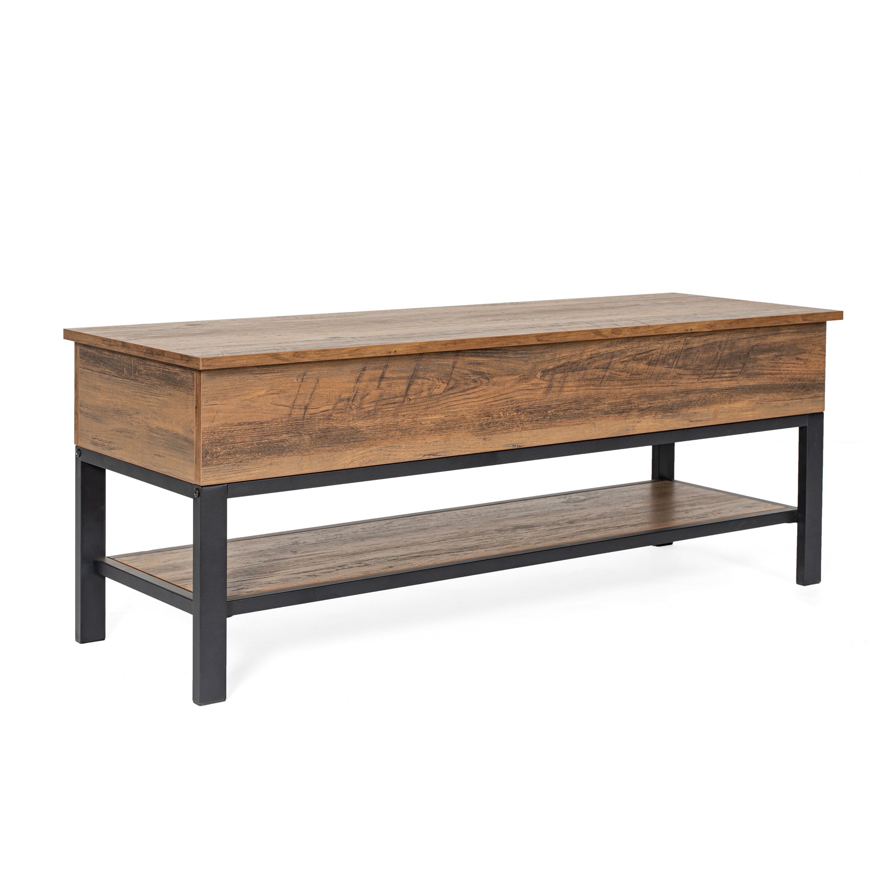 Wyatt Farmhouse Entryway Storage Bench with Lower Shelf Perfect for Entryway, Mudroom, or Bedroom in Rustic Oak