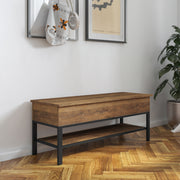 Wyatt Farmhouse Entryway Storage Bench with Lower Shelf Perfect for Entryway, Mudroom, or Bedroom in Rustic Oak