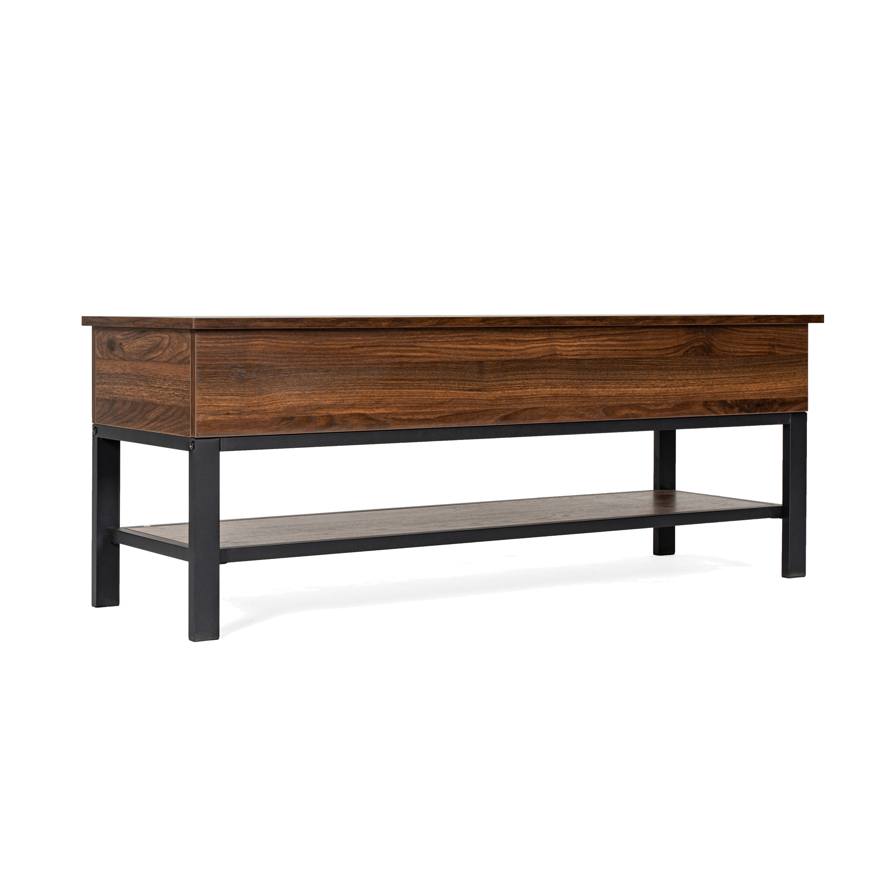 Wyatt Farmhouse Entryway Storage Bench with Lower Shelf Perfect for Entryway, Mudroom, or Bedroom in Walnut