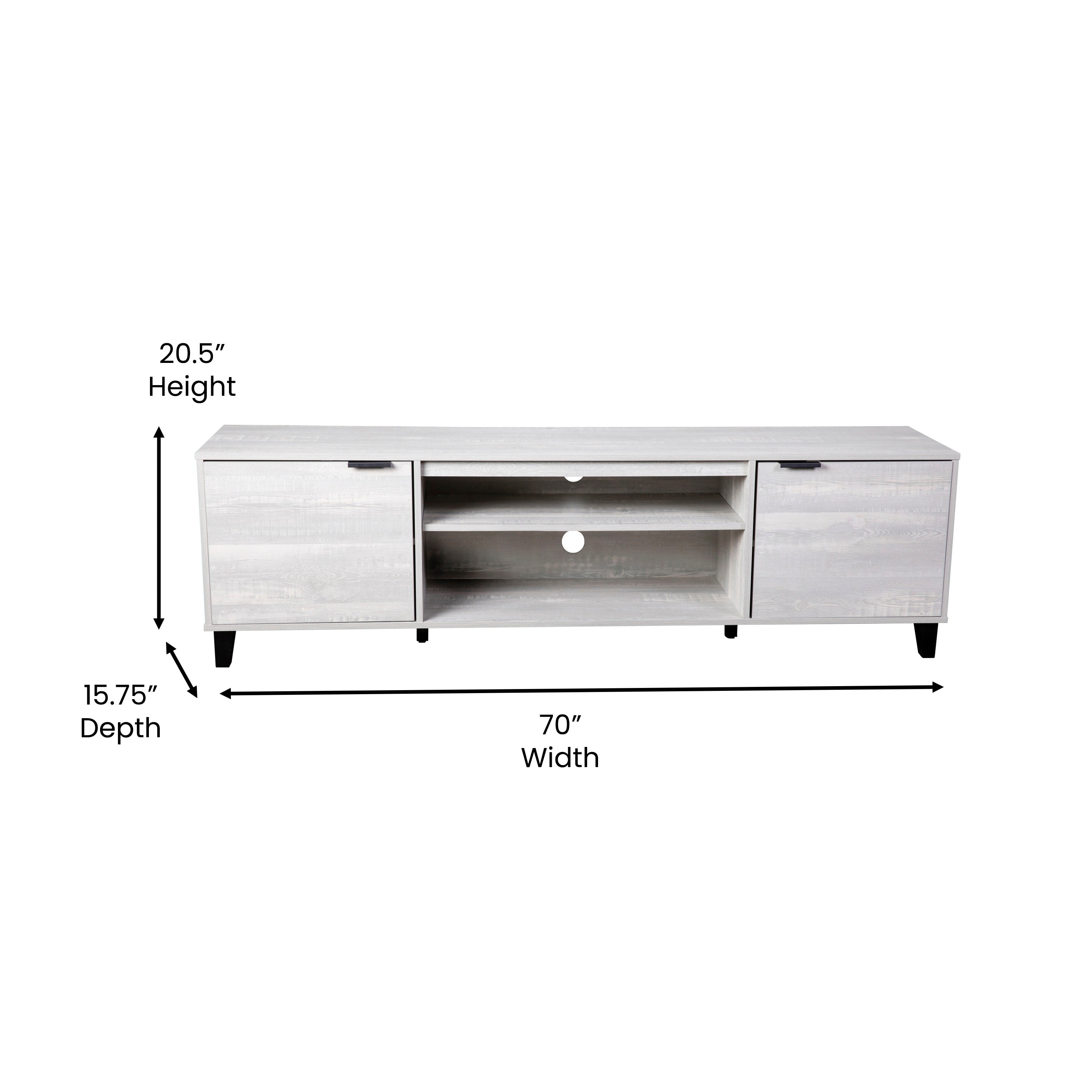 Nelson 70" Mid Century Modern TV Stand for up to 60" TV's with Adjustable Shelves and Dual Storage Compartments, Gray