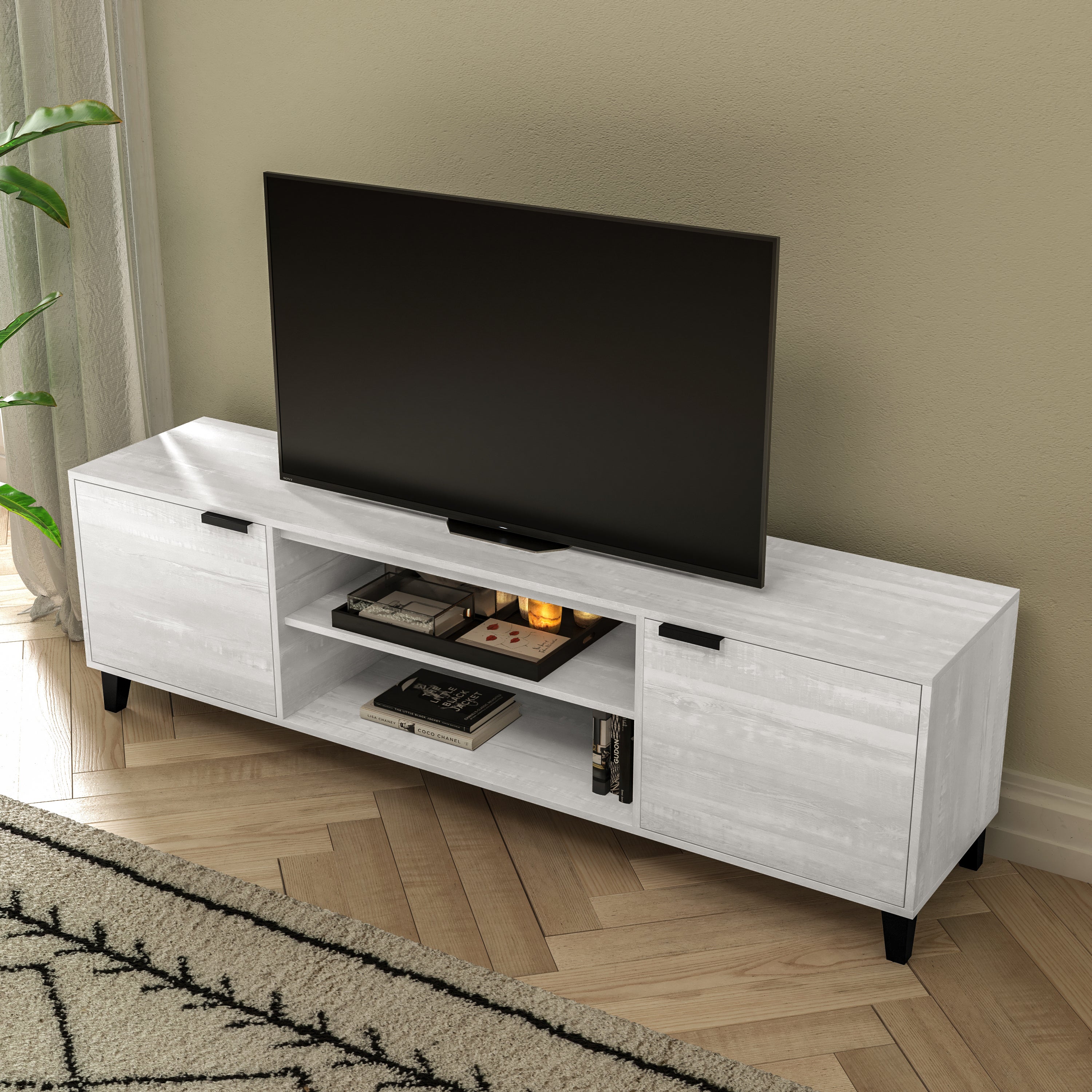 Nelson 70" Mid Century Modern TV Stand for up to 60" TV's with Adjustable Shelves and Dual Storage Compartments, Gray