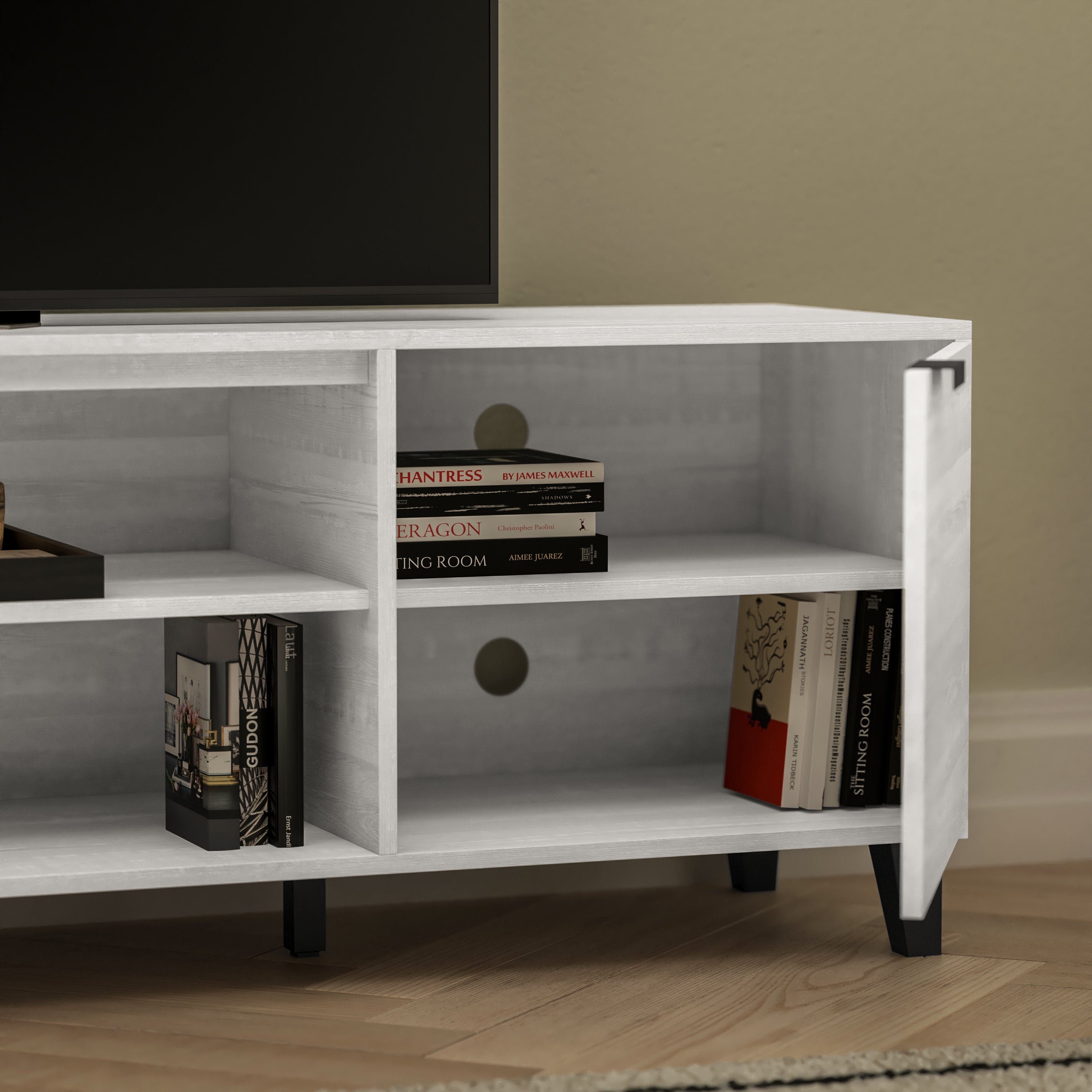 Nelson 70" Mid Century Modern TV Stand for up to 60" TV's with Adjustable Shelves and Dual Storage Compartments, Gray