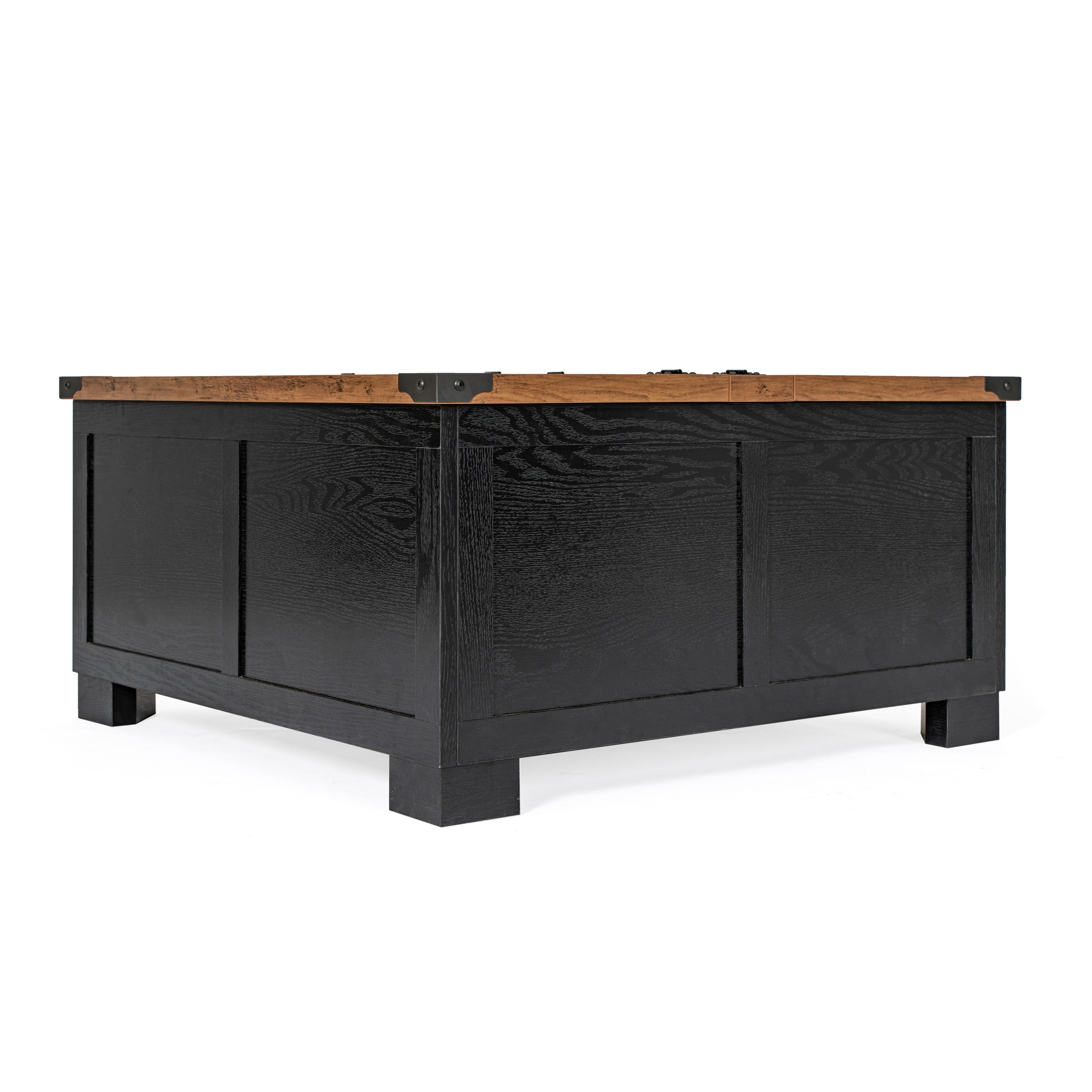 Wyatt 35.75" Farmhouse Storage Coffee Table with Hinged Lift Top, Large Coffee Table with Hidden Storage, Two Tone Finish, Black/Rustic Oak