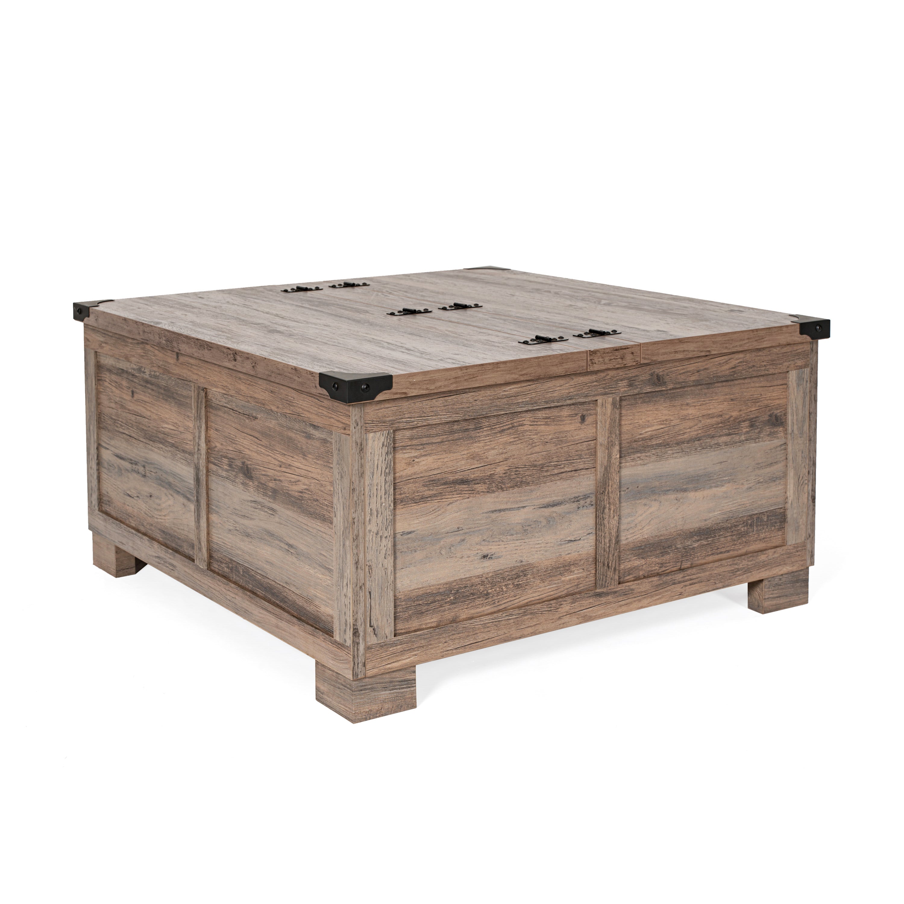 Wyatt 35.75" Farmhouse Storage Coffee Table with Hinged Lift Top, Large Coffee Table with Hidden Storage, Gray Wash