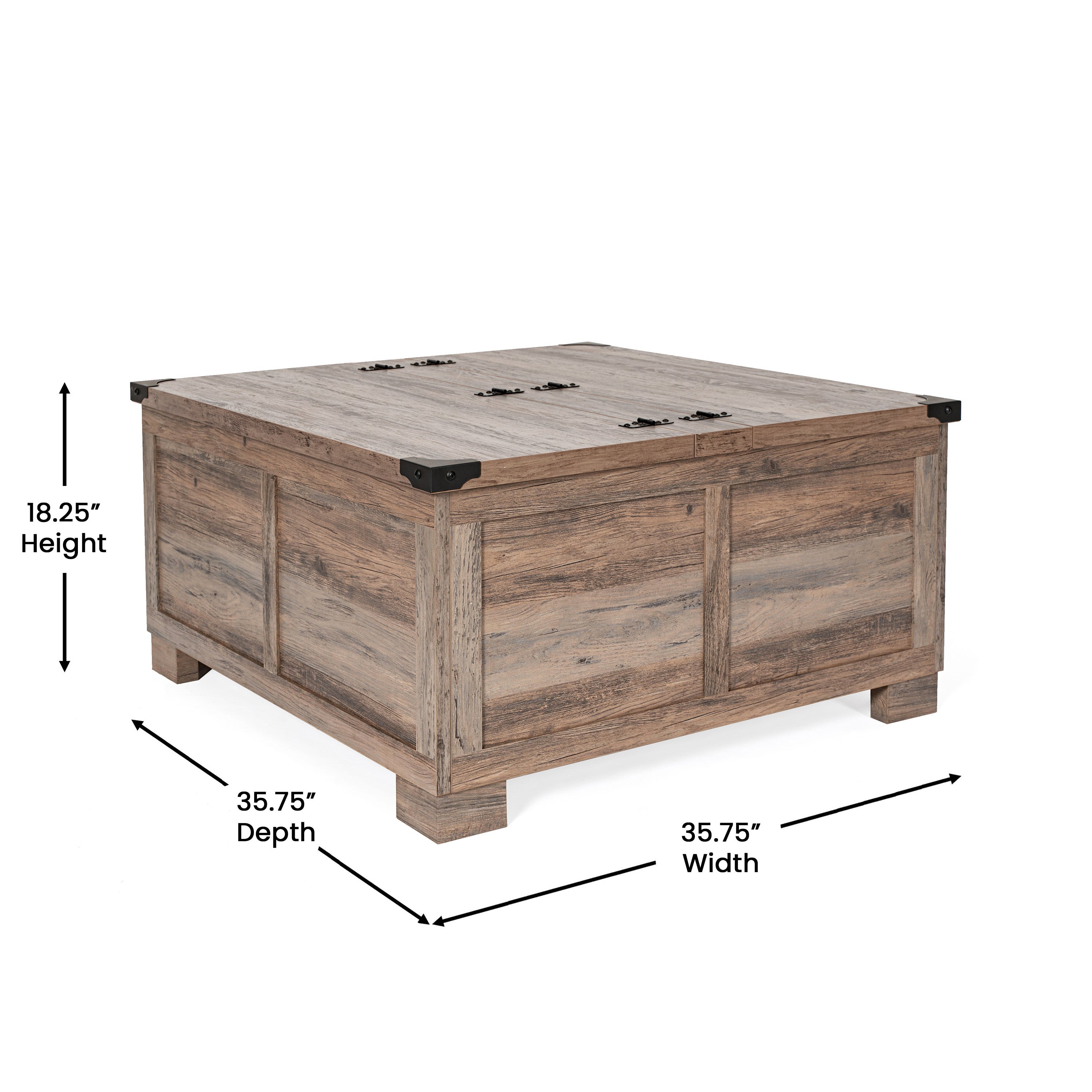 Wyatt 35.75" Farmhouse Storage Coffee Table with Hinged Lift Top, Large Coffee Table with Hidden Storage, Gray Wash
