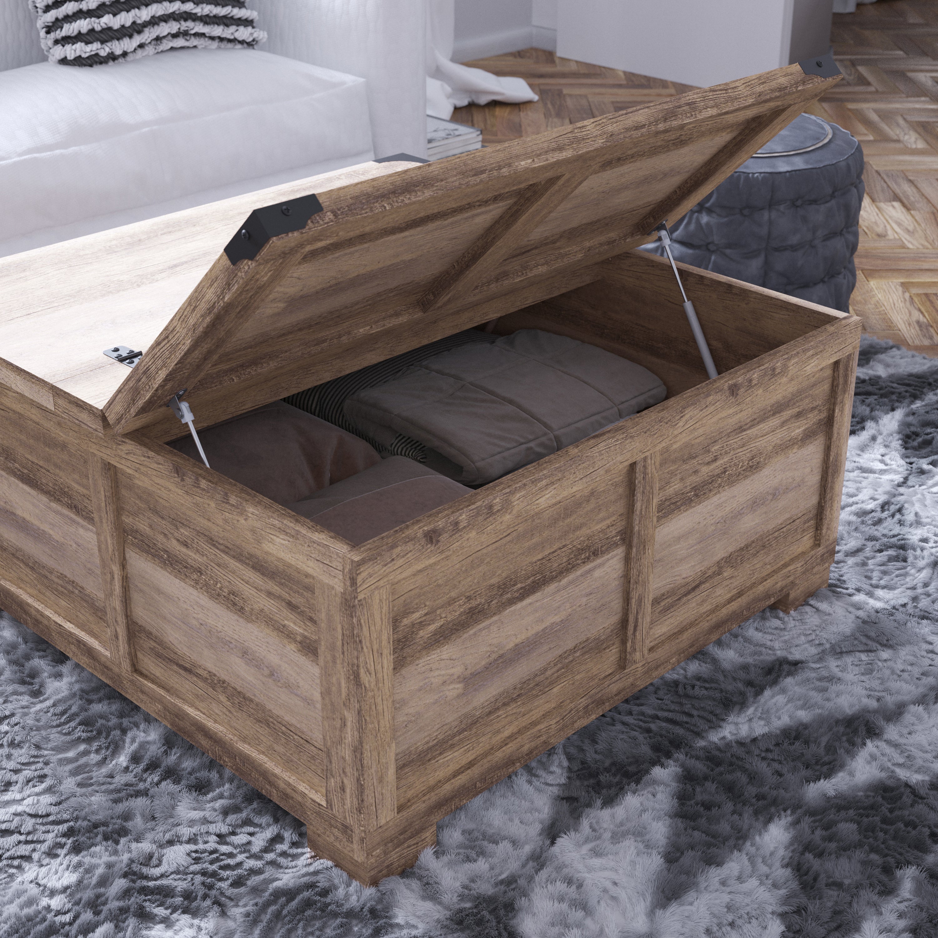 Wyatt 35.75" Farmhouse Storage Coffee Table with Hinged Lift Top, Large Coffee Table with Hidden Storage, Gray Wash