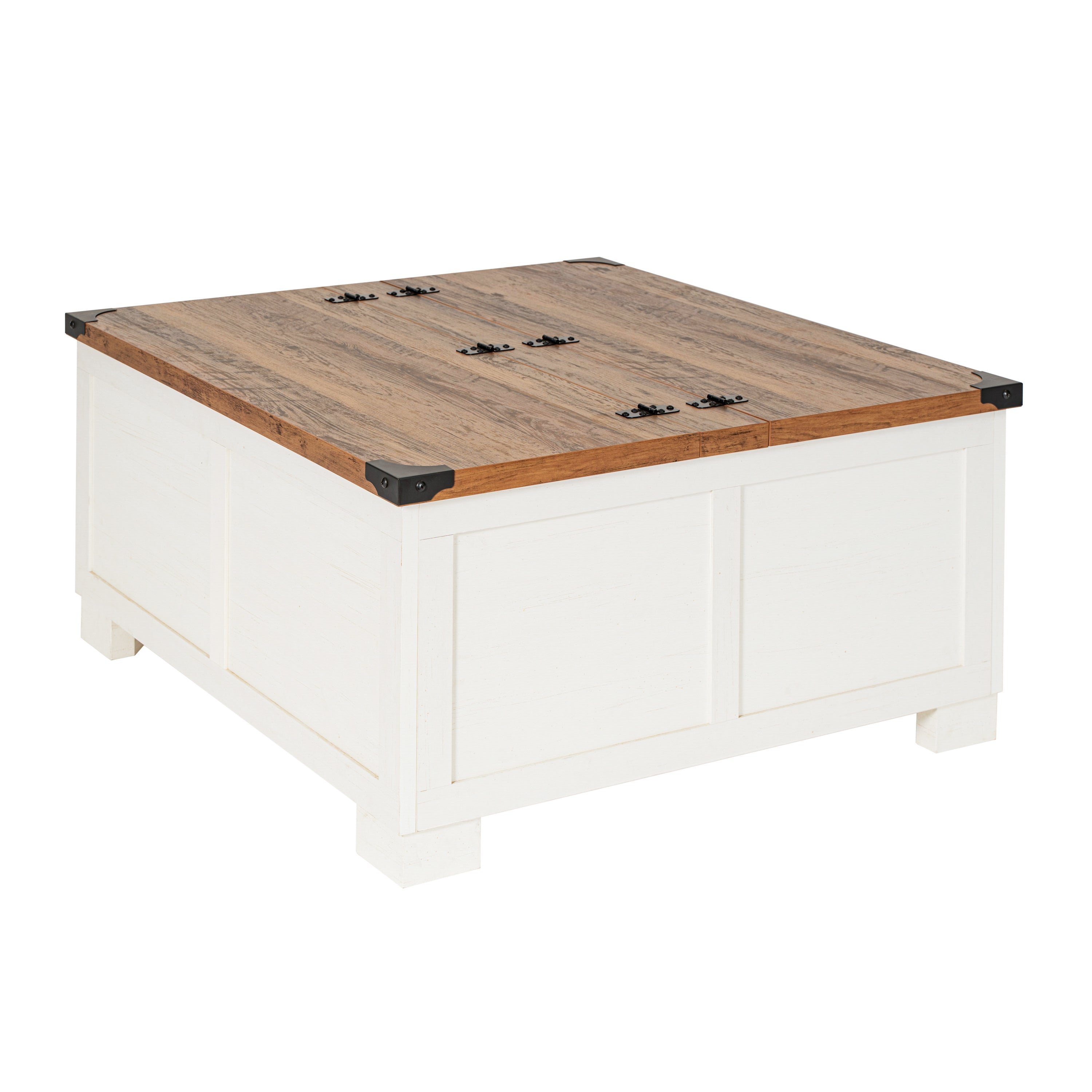 Wyatt 35.75" Farmhouse Storage Coffee Table with Hinged Lift Top, Large Coffee Table with Hidden Storage, Two Tone Finish, White/Rustic Oak