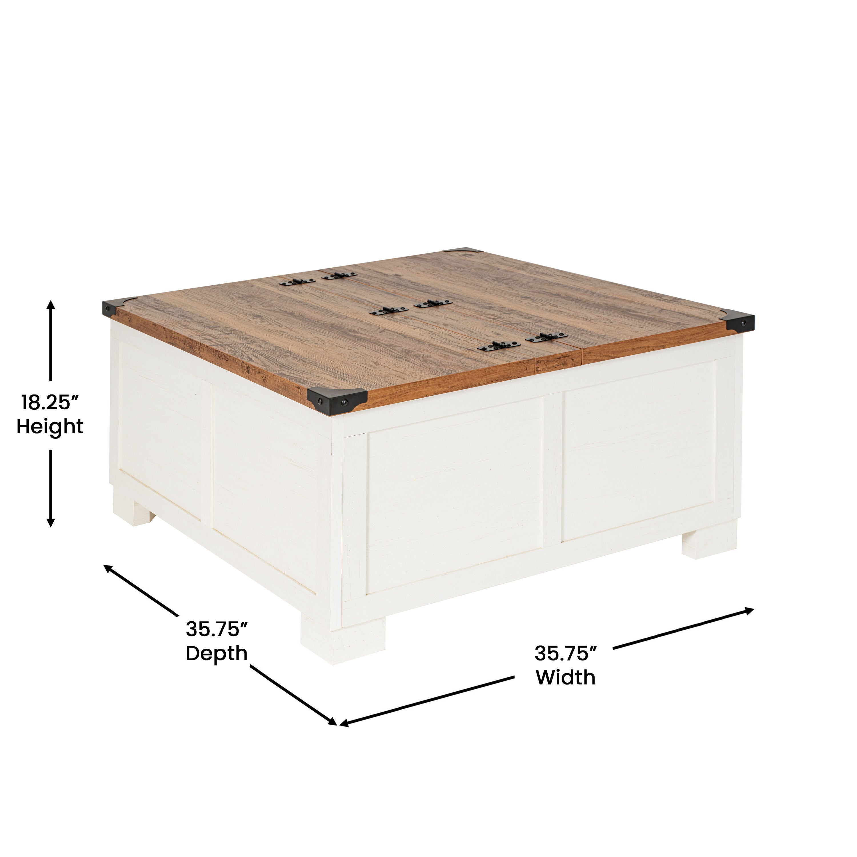 Wyatt 35.75" Farmhouse Storage Coffee Table with Hinged Lift Top, Large Coffee Table with Hidden Storage, Two Tone Finish, White/Rustic Oak