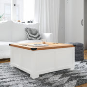 Wyatt 35.75" Farmhouse Storage Coffee Table with Hinged Lift Top, Large Coffee Table with Hidden Storage, Two Tone Finish, White/Rustic Oak