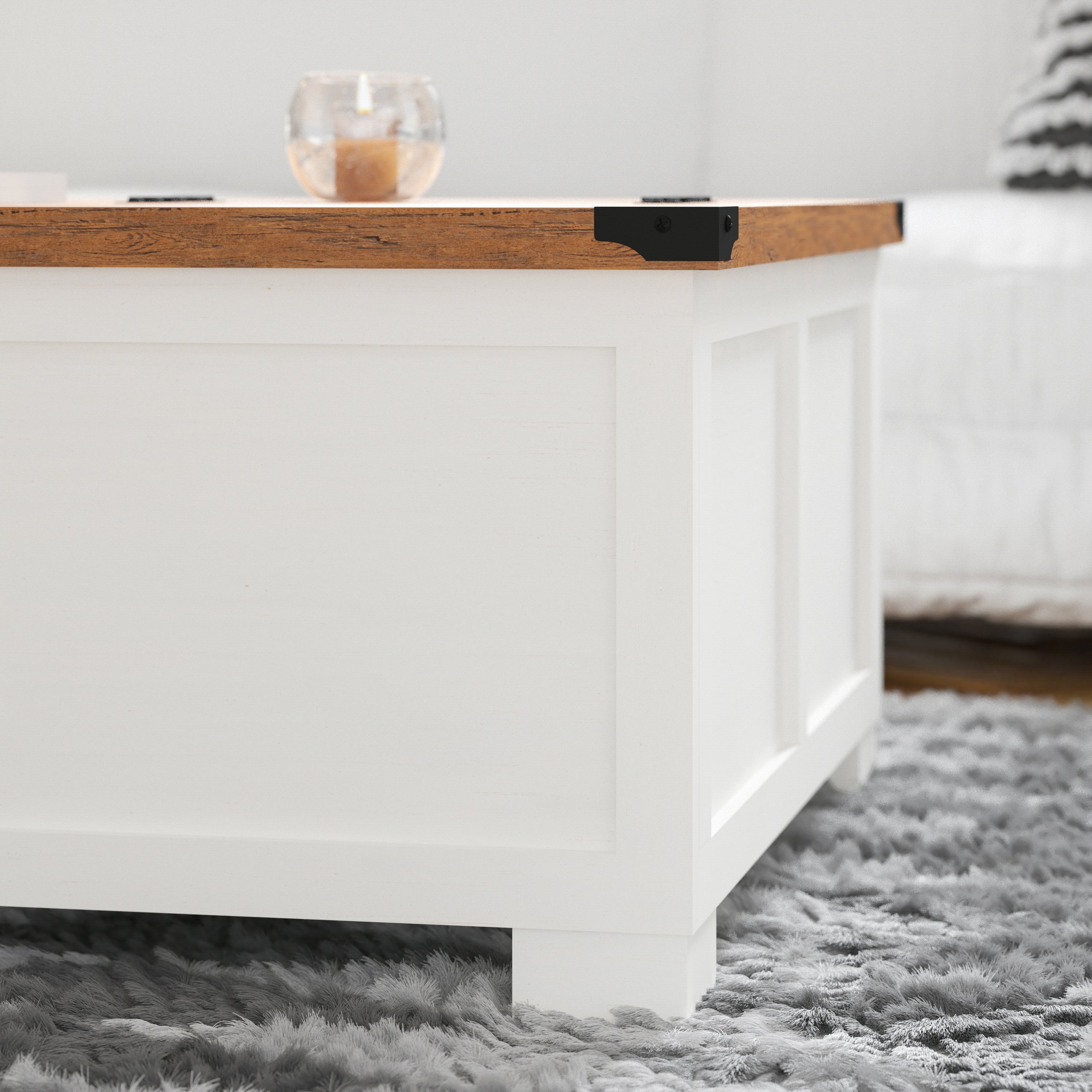 Wyatt 35.75" Farmhouse Storage Coffee Table with Hinged Lift Top, Large Coffee Table with Hidden Storage, Two Tone Finish, White/Rustic Oak
