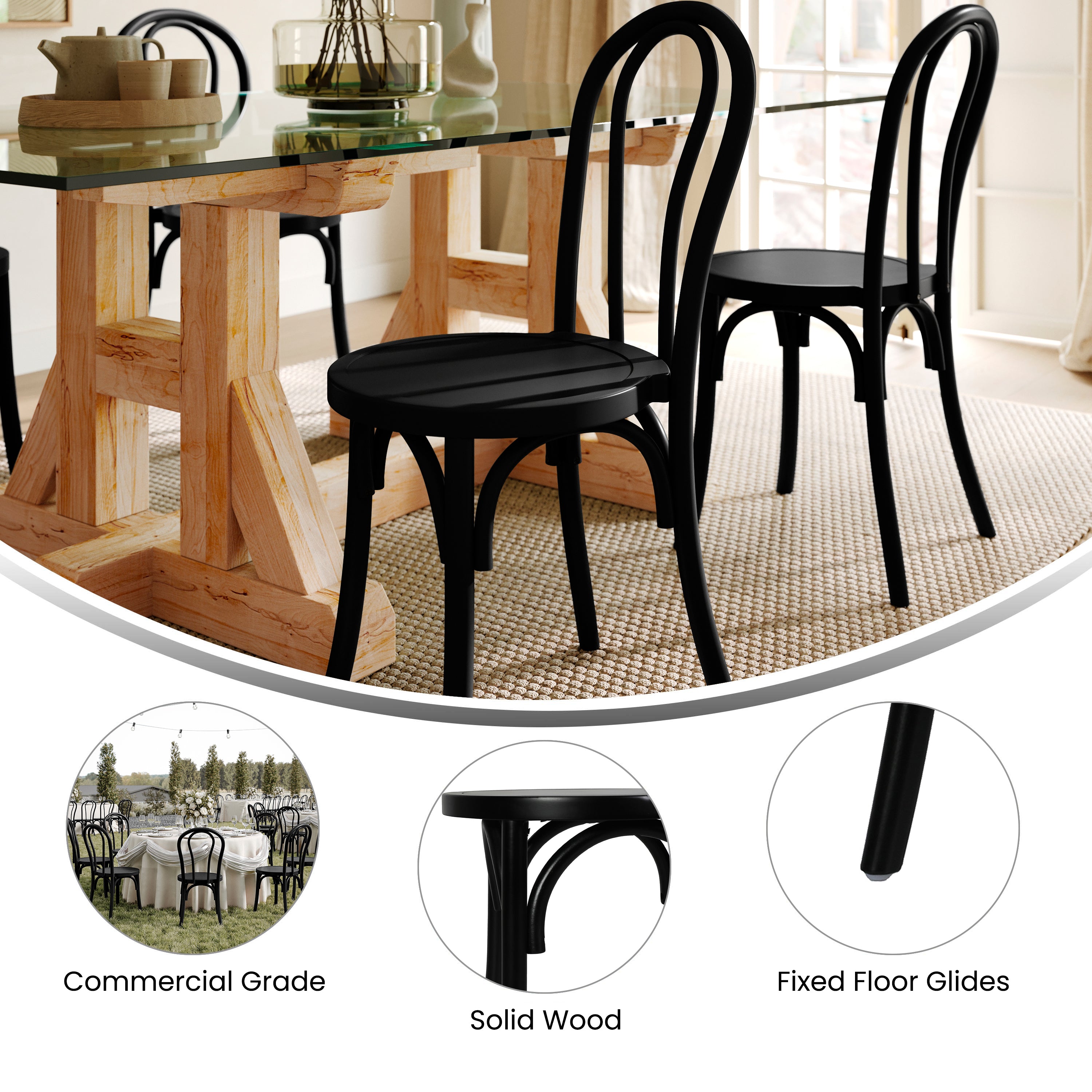 Betsy Commercial Grade Black Thonet Style Solid Wood Stackable Dining Chair