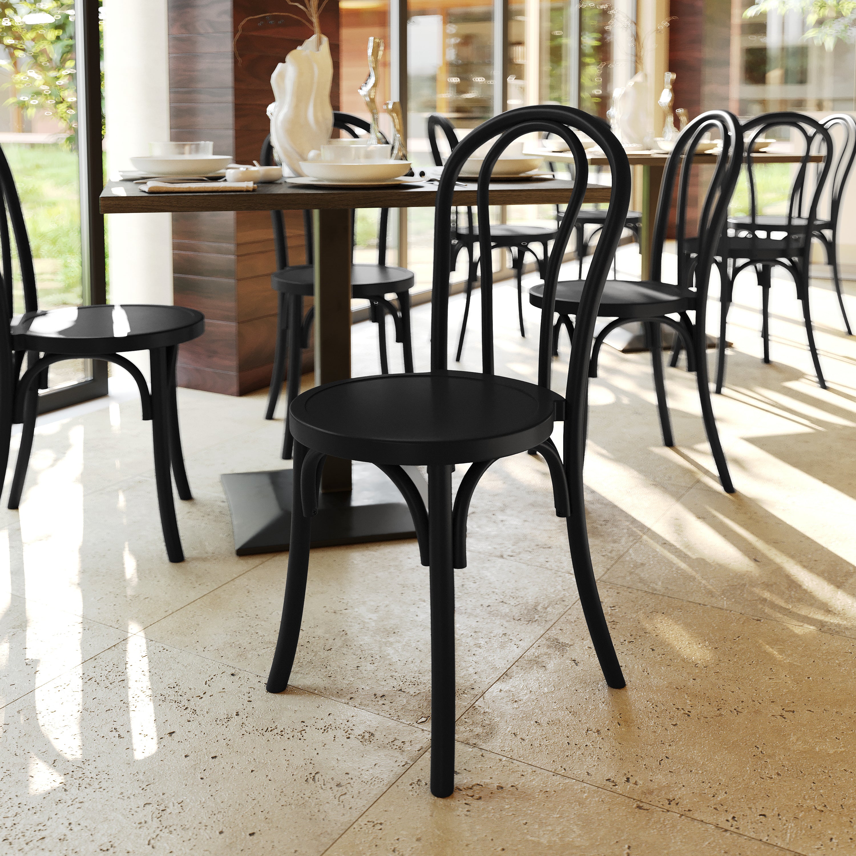 Betsy Commercial Grade Black Thonet Style Solid Wood Stackable Dining Chair