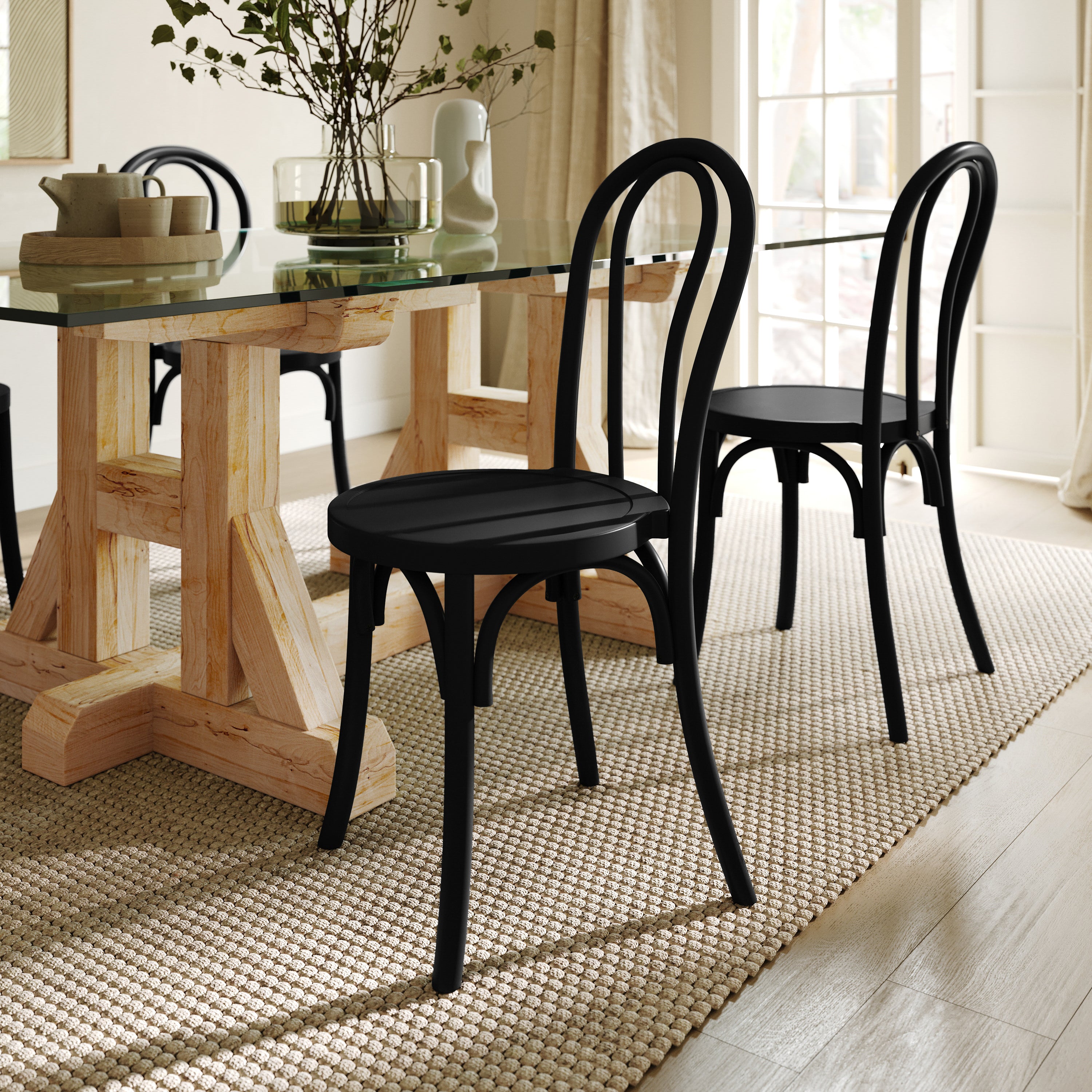 Betsy Commercial Grade Black Thonet Style Solid Wood Stackable Dining Chair