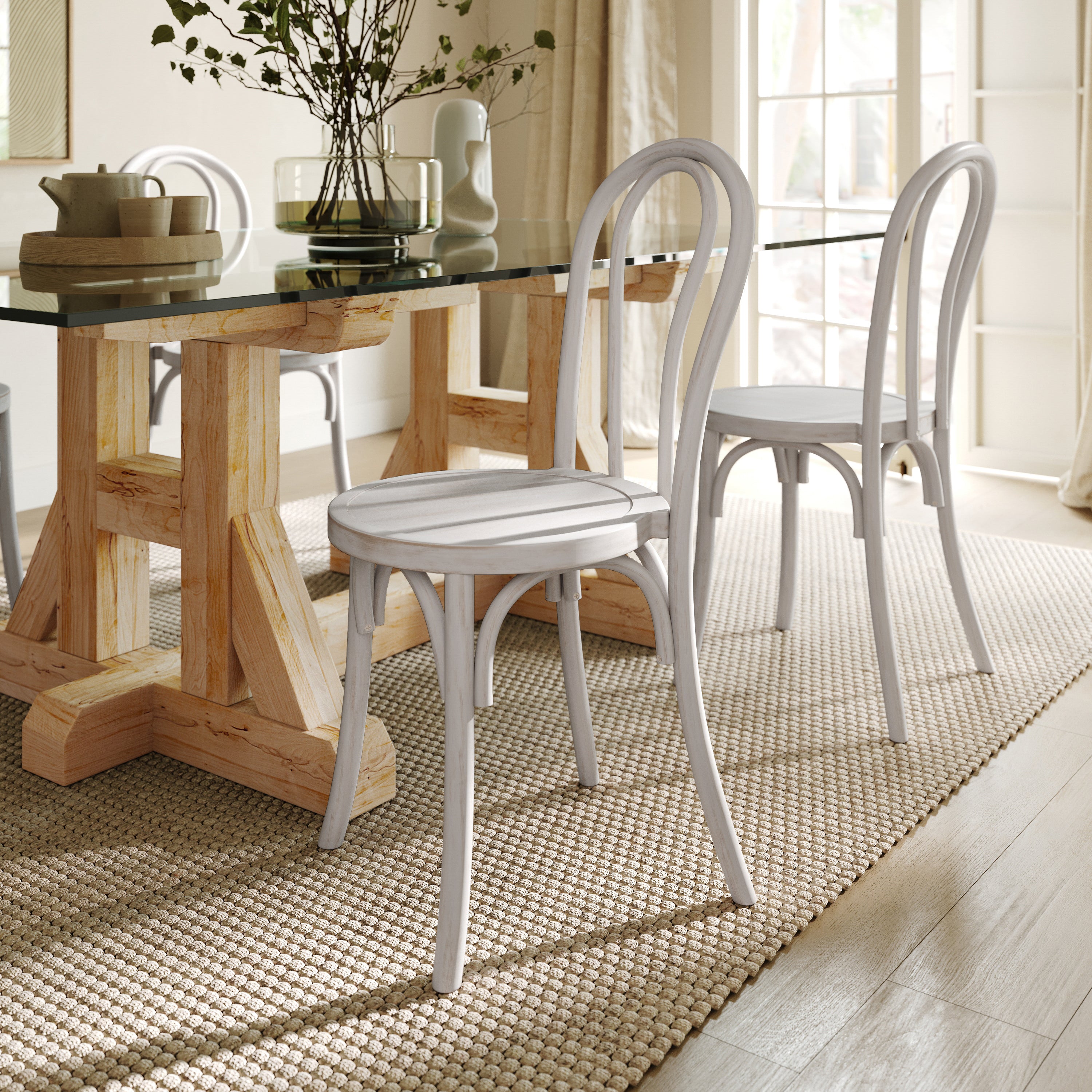 Betsy Commercial Grade White Wash Thonet Style Solid Wood Stackable Dining Chair