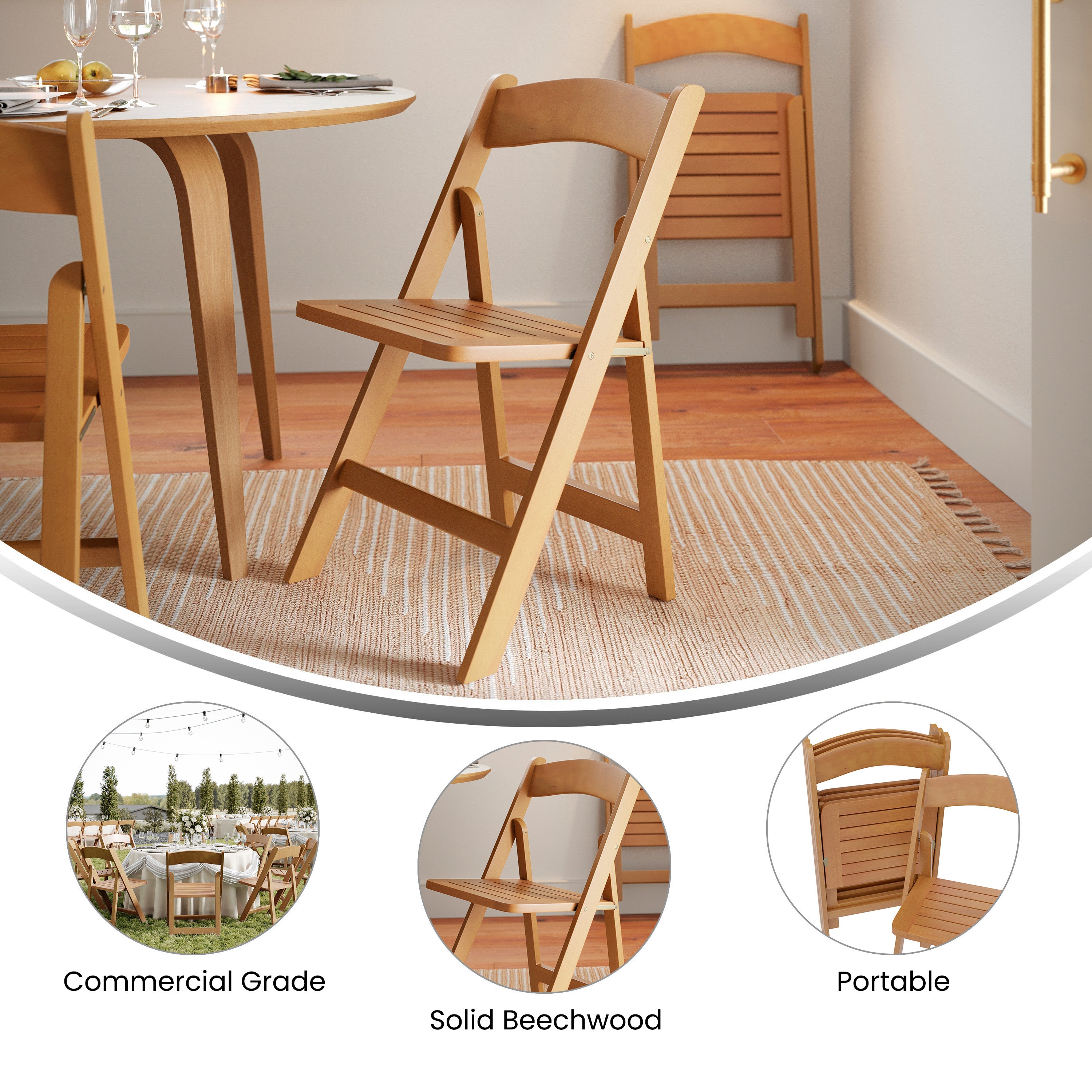 Holden Commercial Grade Oak Solid Wood Folding Dining Chair