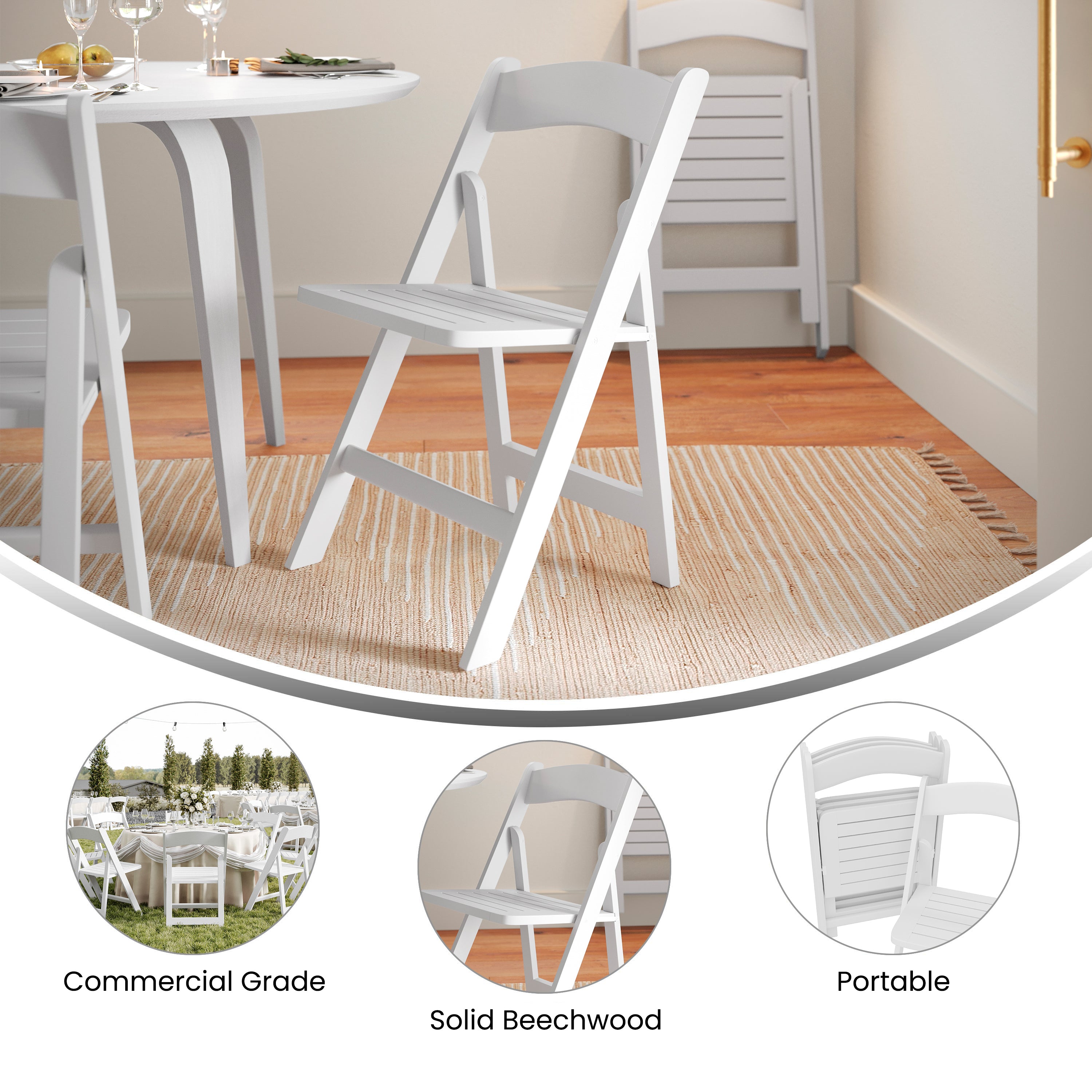 Holden Commercial Grade White Solid Wood Folding Dining Chair