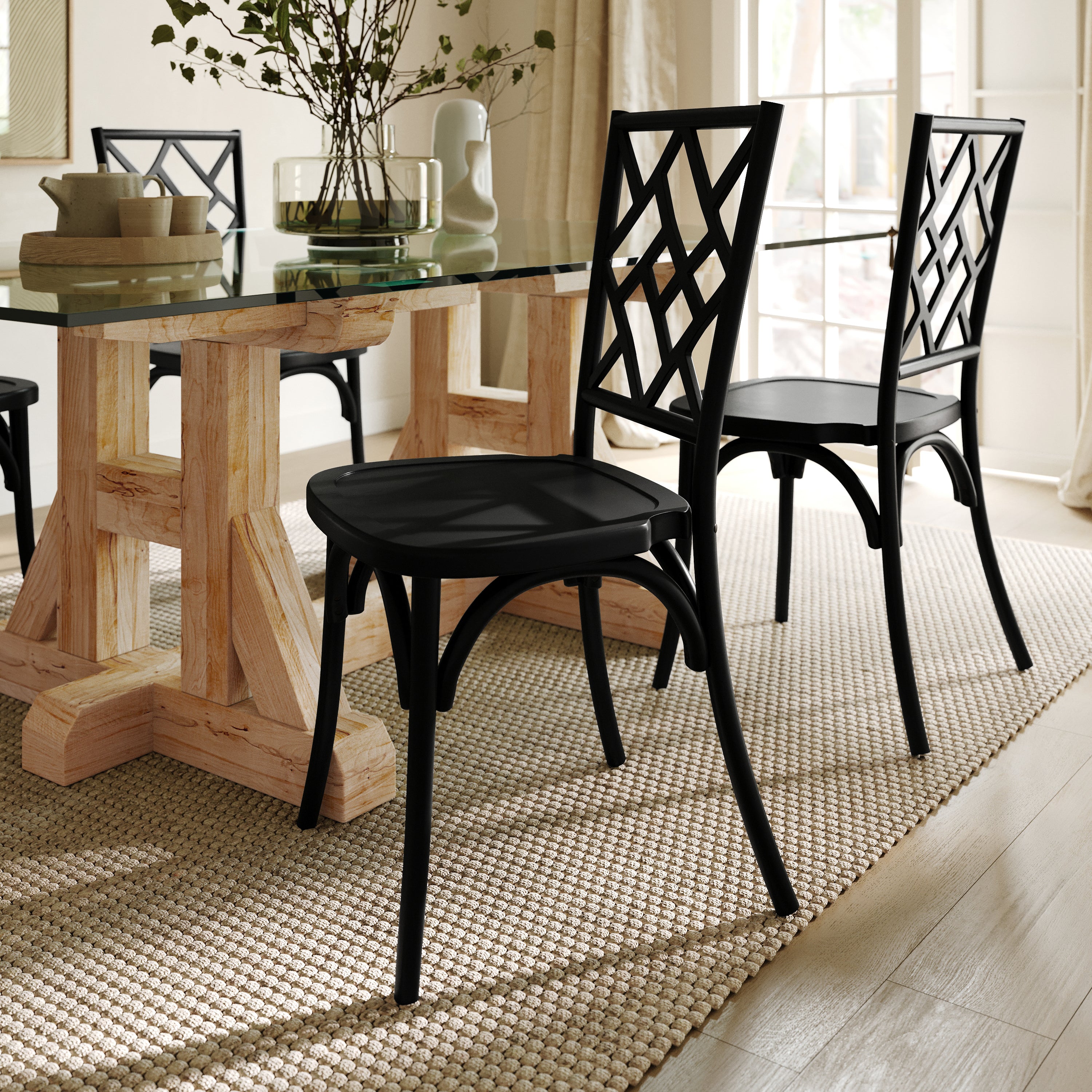 Brooklyn Commercial Grade Black Solid Wood Stackable Dining Chair with Intricate Back Detail