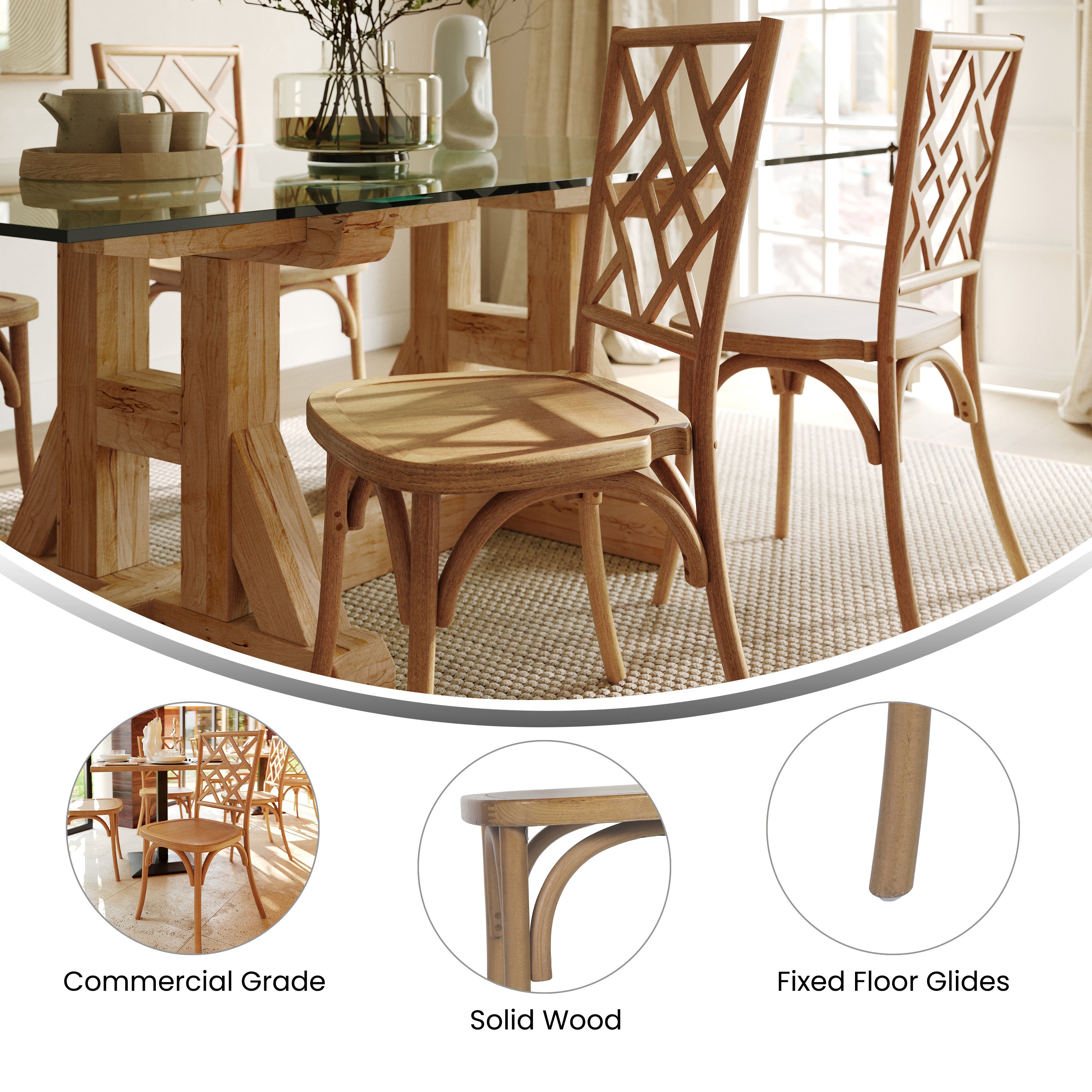 Brooklyn Commercial Grade Pecan Solid Wood Stackable Dining Chair with Intricate Back Detail