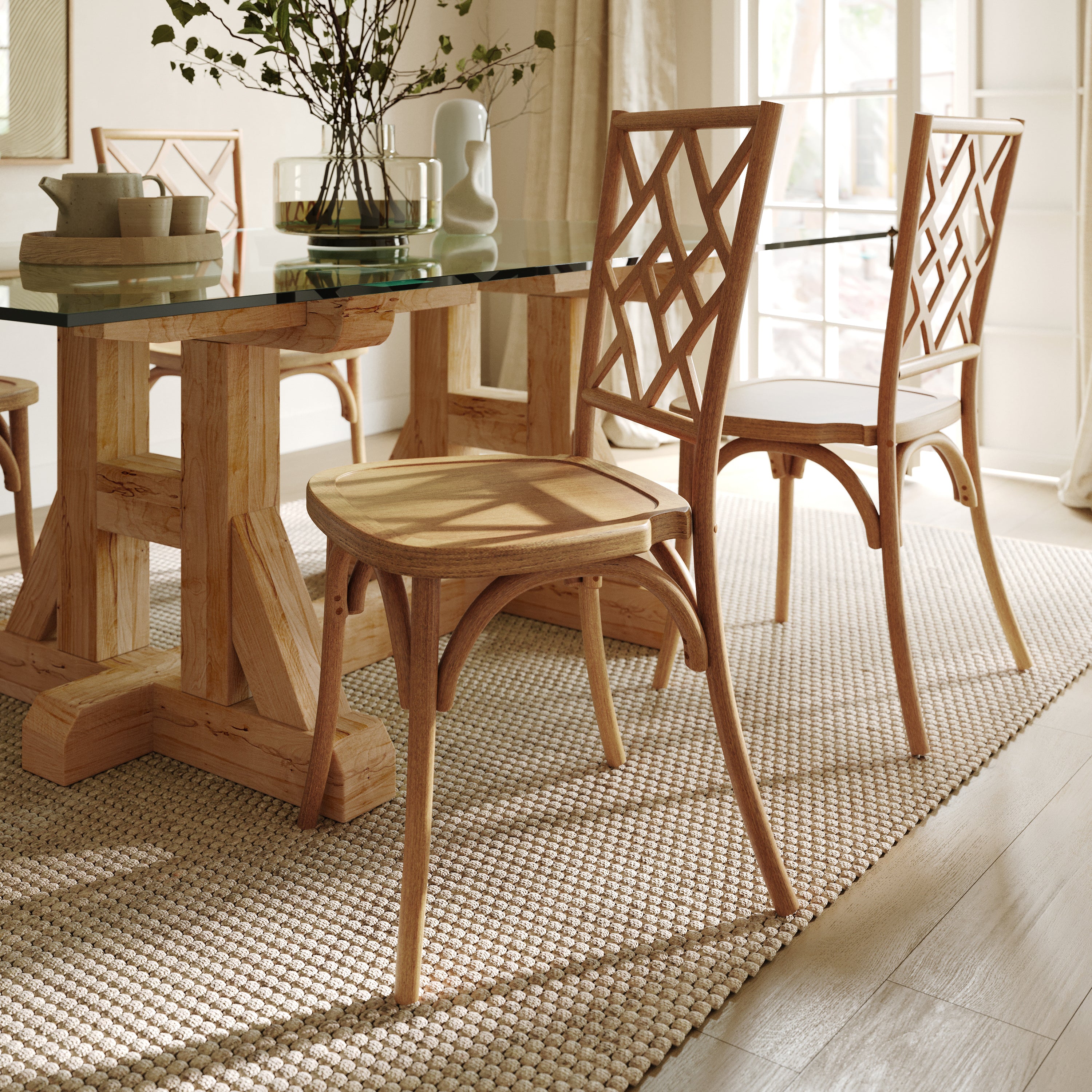 Brooklyn Commercial Grade Pecan Solid Wood Stackable Dining Chair with Intricate Back Detail
