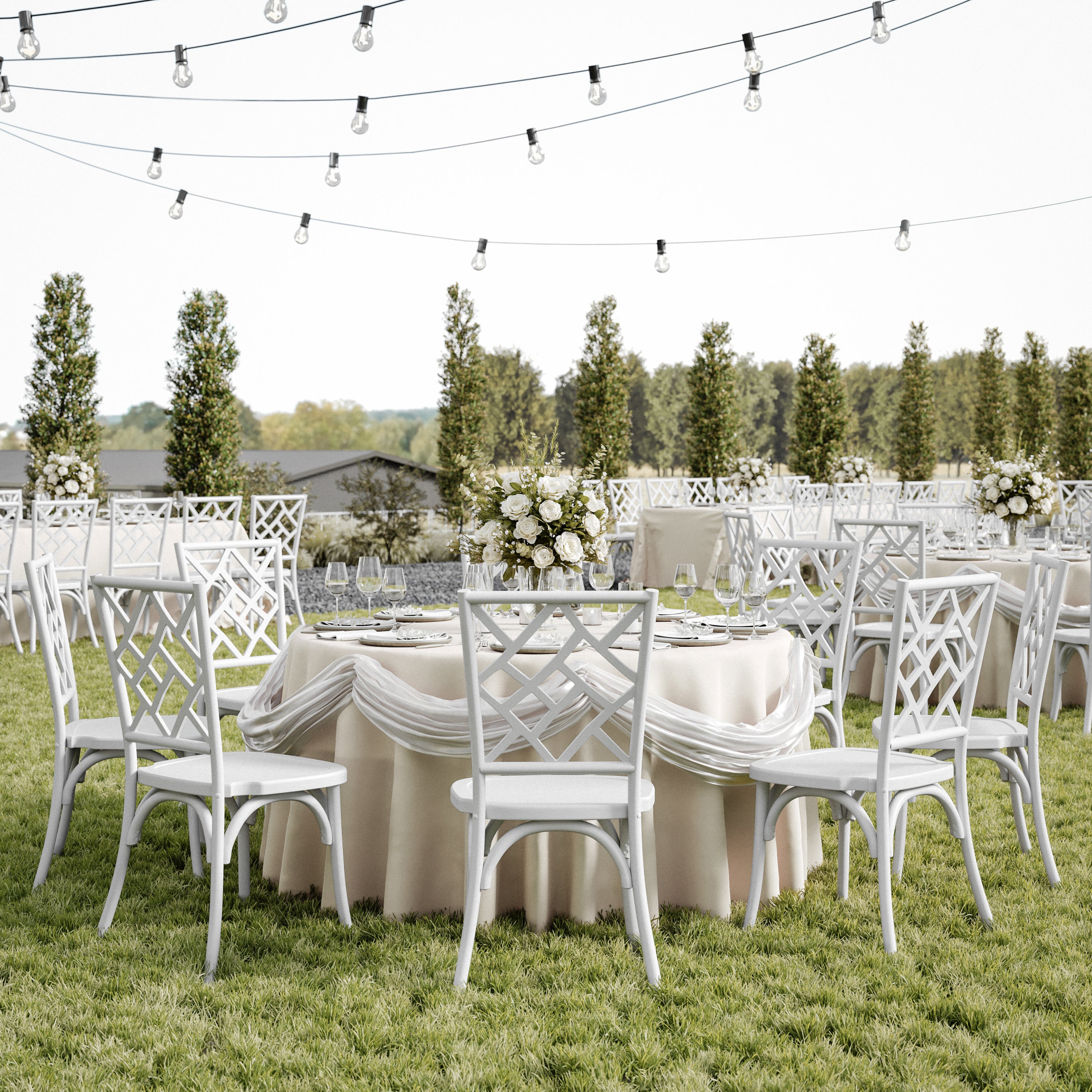 Brooklyn Commercial Grade White Solid Wood Stackable Dining Chair with Intricate Back Detail