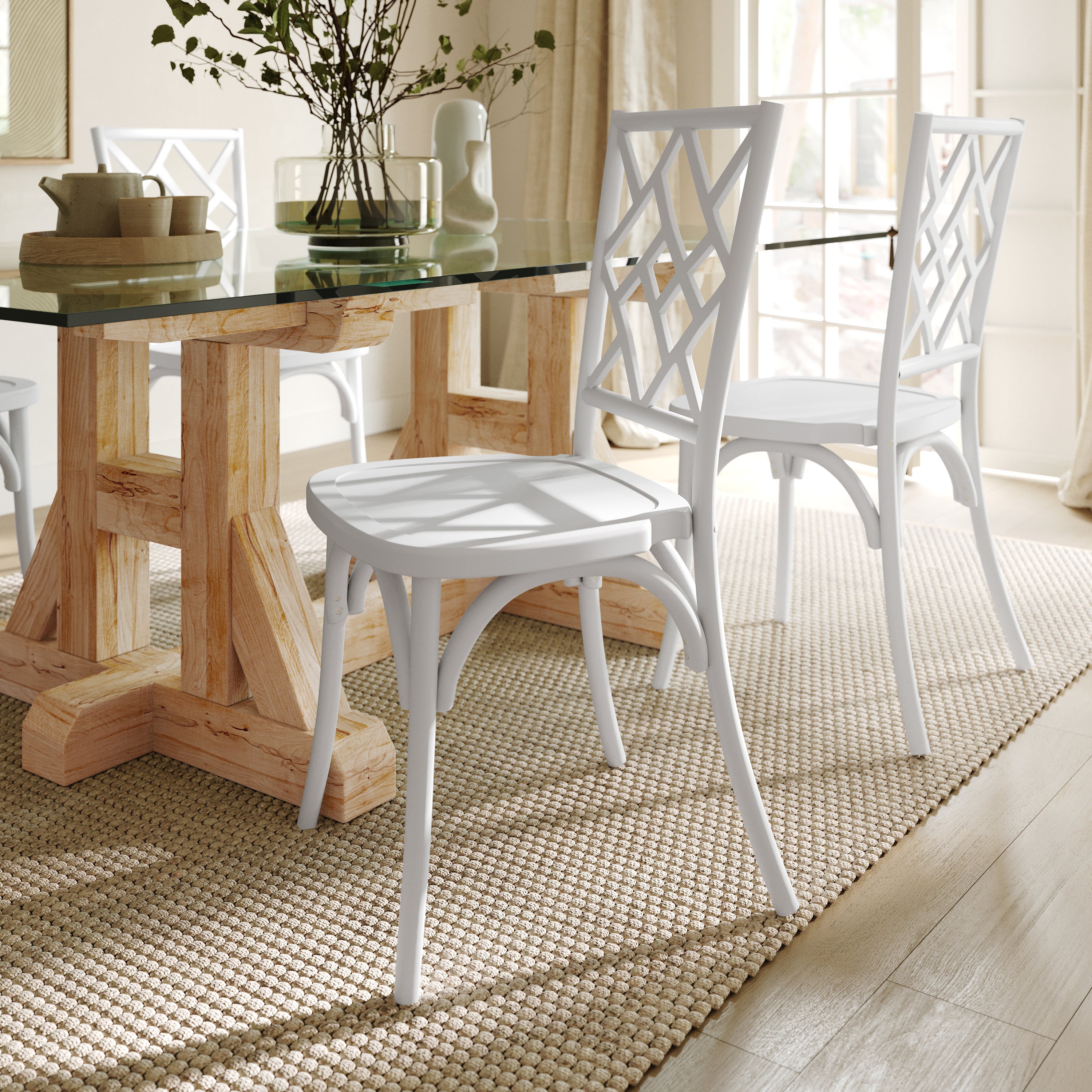 Brooklyn Commercial Grade White Solid Wood Stackable Dining Chair with Intricate Back Detail