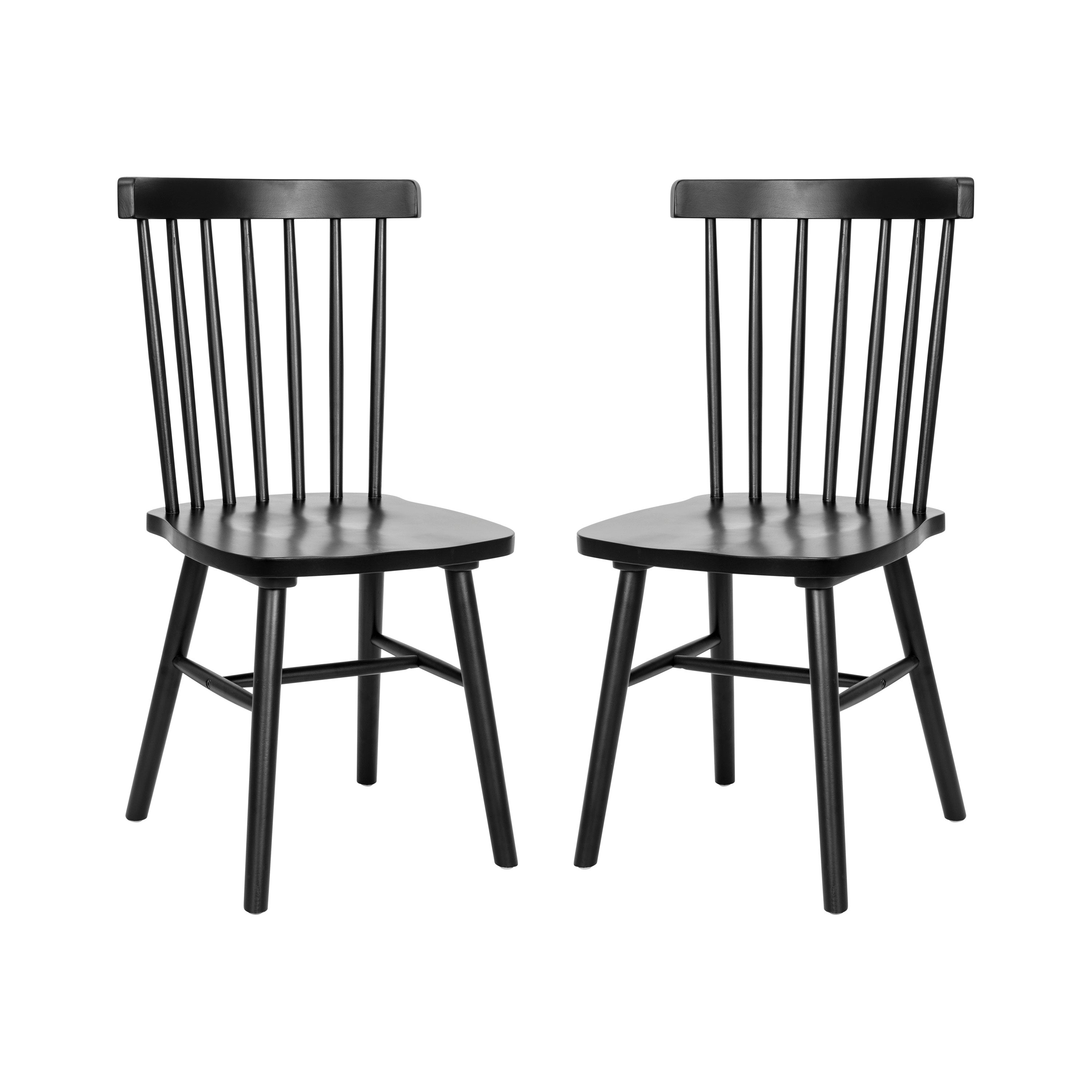 Ingrid Set of 2 Commercial Grade Windsor Dining Chairs, Solid Wood Armless Spindle Back Restaurant Dining Chairs in Black