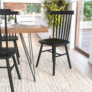 Ingrid Set of 2 Commercial Grade Windsor Dining Chairs, Solid Wood Armless Spindle Back Restaurant Dining Chairs in Black