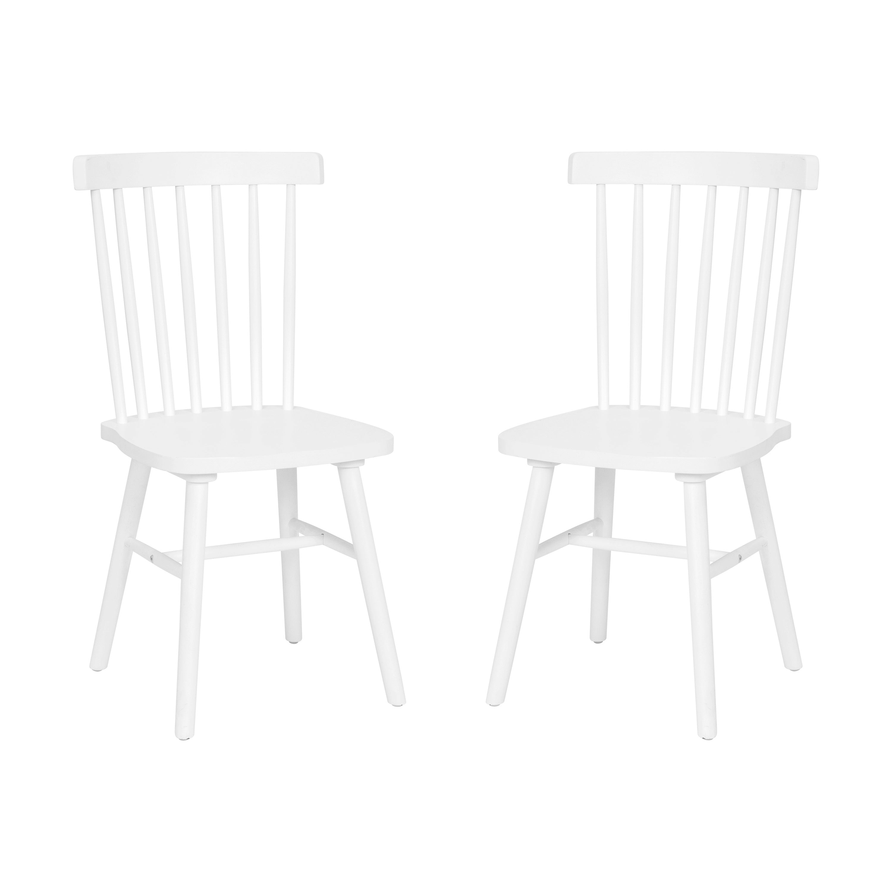 Ingrid Set of 2 Commercial Grade Windsor Dining Chairs, Solid Wood Armless Spindle Back Restaurant Dining Chairs in White