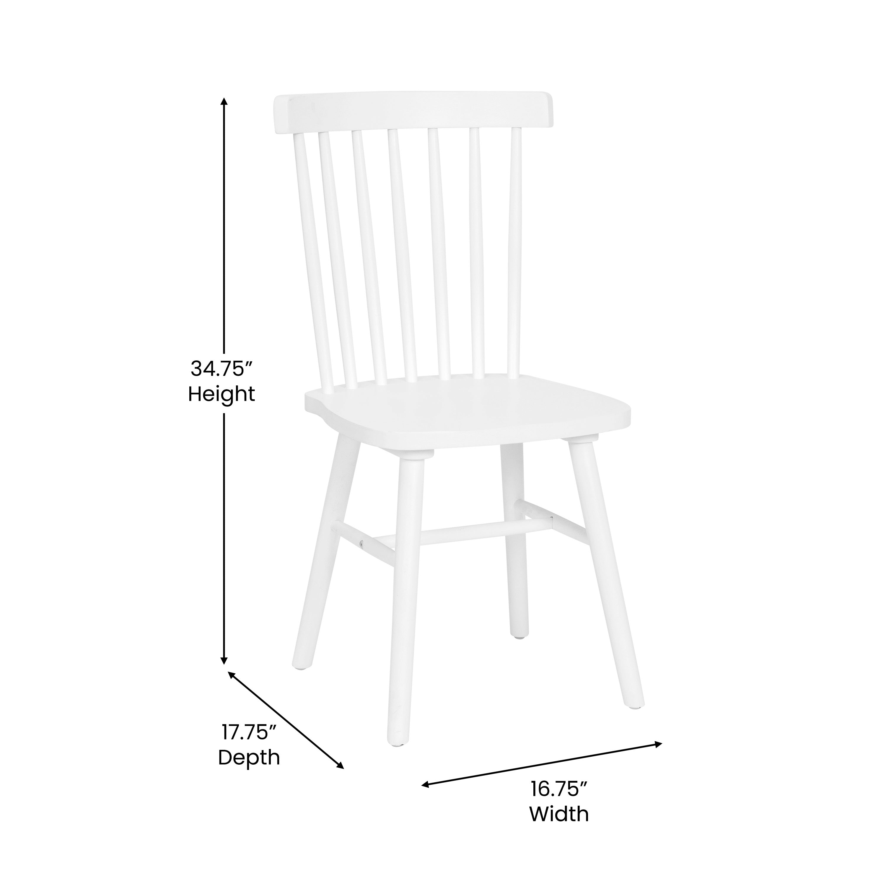 Ingrid Set of 2 Commercial Grade Windsor Dining Chairs, Solid Wood Armless Spindle Back Restaurant Dining Chairs in White
