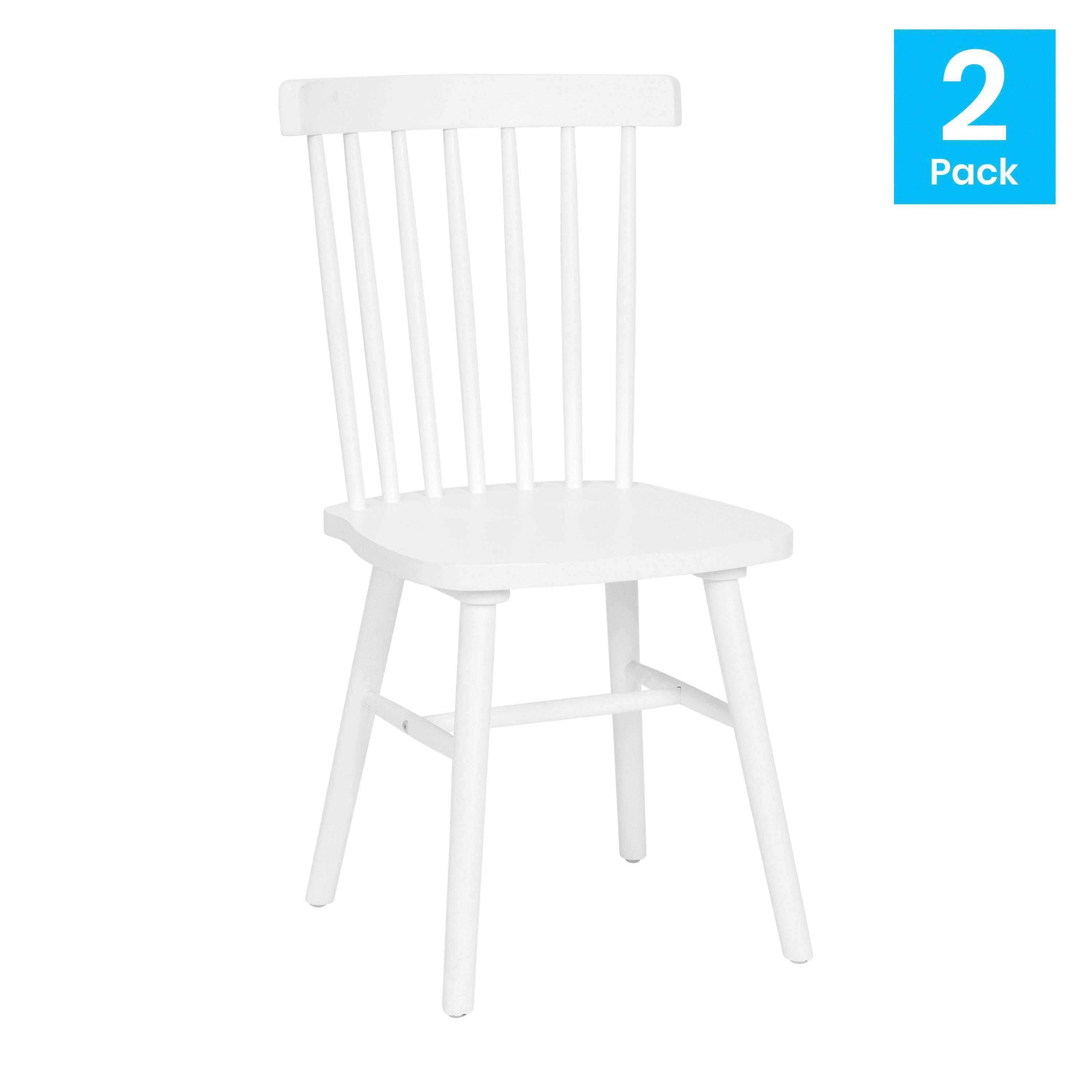 Ingrid Set of 2 Commercial Grade Windsor Dining Chairs, Solid Wood Armless Spindle Back Restaurant Dining Chairs in White