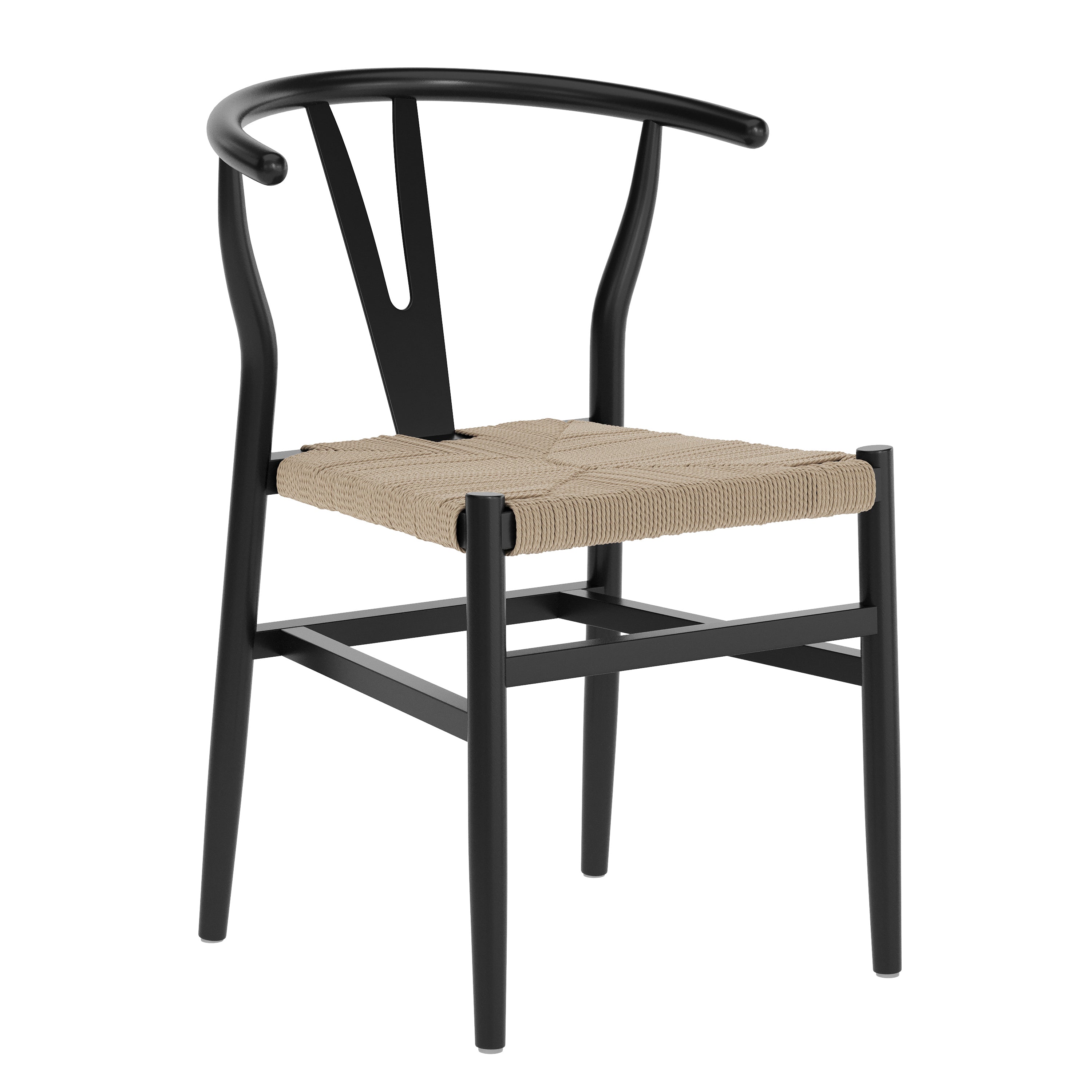 Logan Commercial Grade Y-Back Style Wood and Kraft Paper Stackable Dining Chair with Black/Natural Finish
