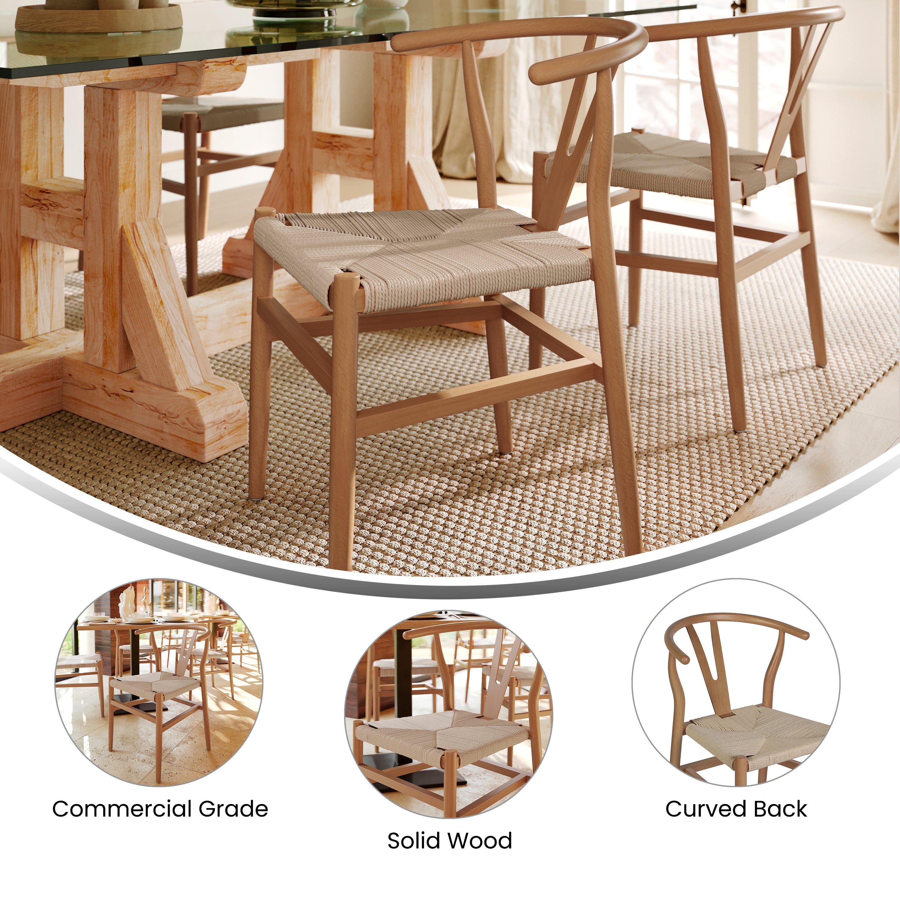 Logan Commercial Grade Y-Back Style Wood and Kraft Paper Stackable Dining Chair with Oak/Natural Finish