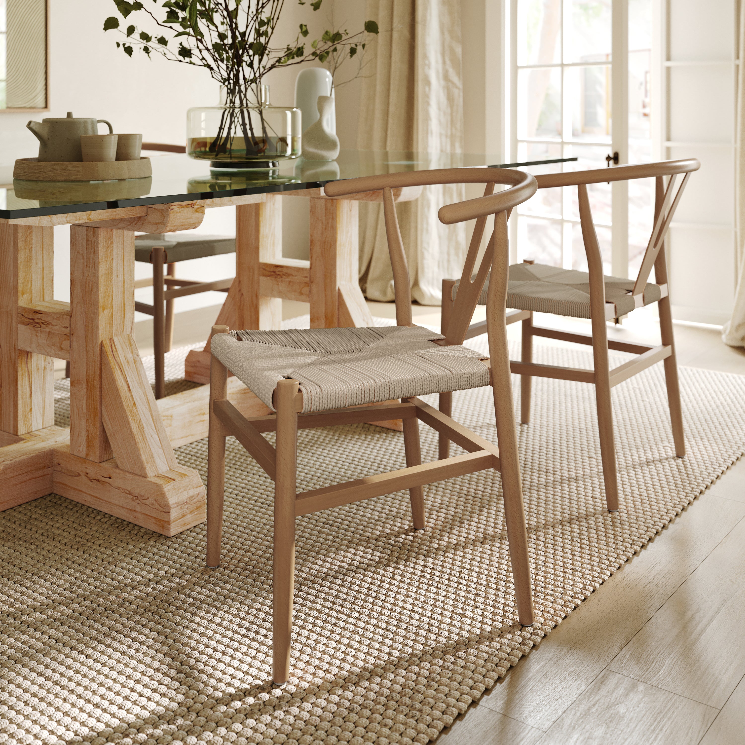 Logan Commercial Grade Y-Back Style Wood and Kraft Paper Stackable Dining Chair with Oak/Natural Finish