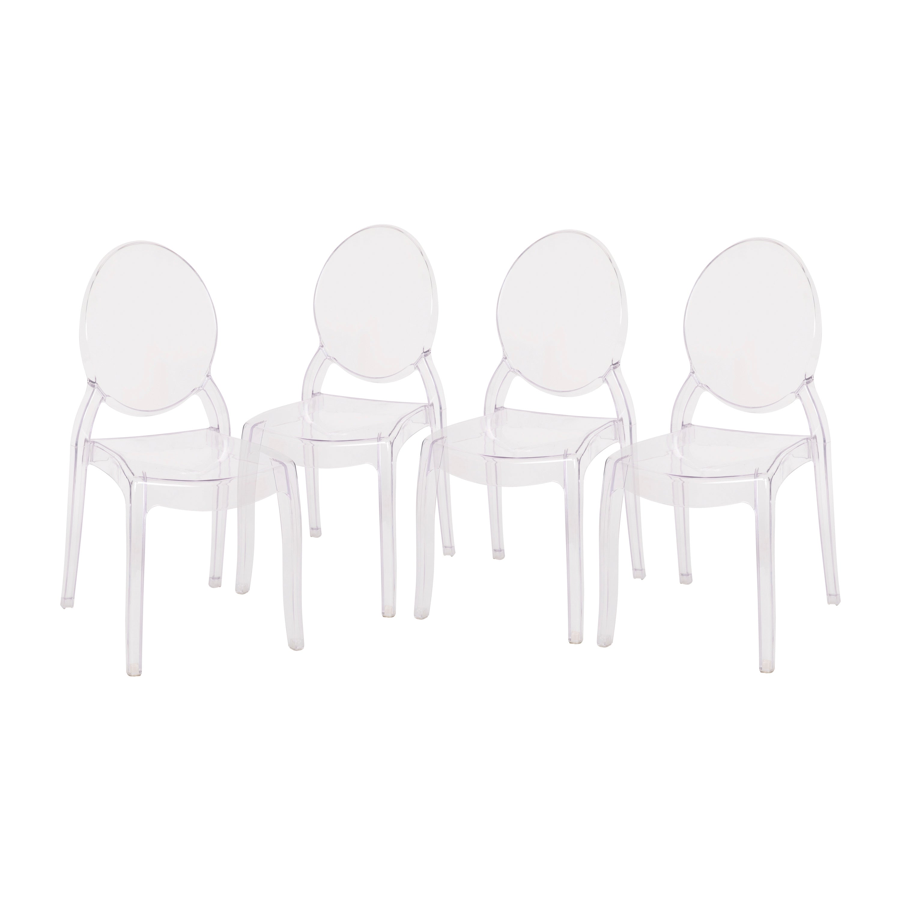 Revna Set of 4 Transparent Crystal Extra Wide Resin 400 LB. Weight Capacity Banquet & Event Ghost Chairs-Indoor/Outdoor Use