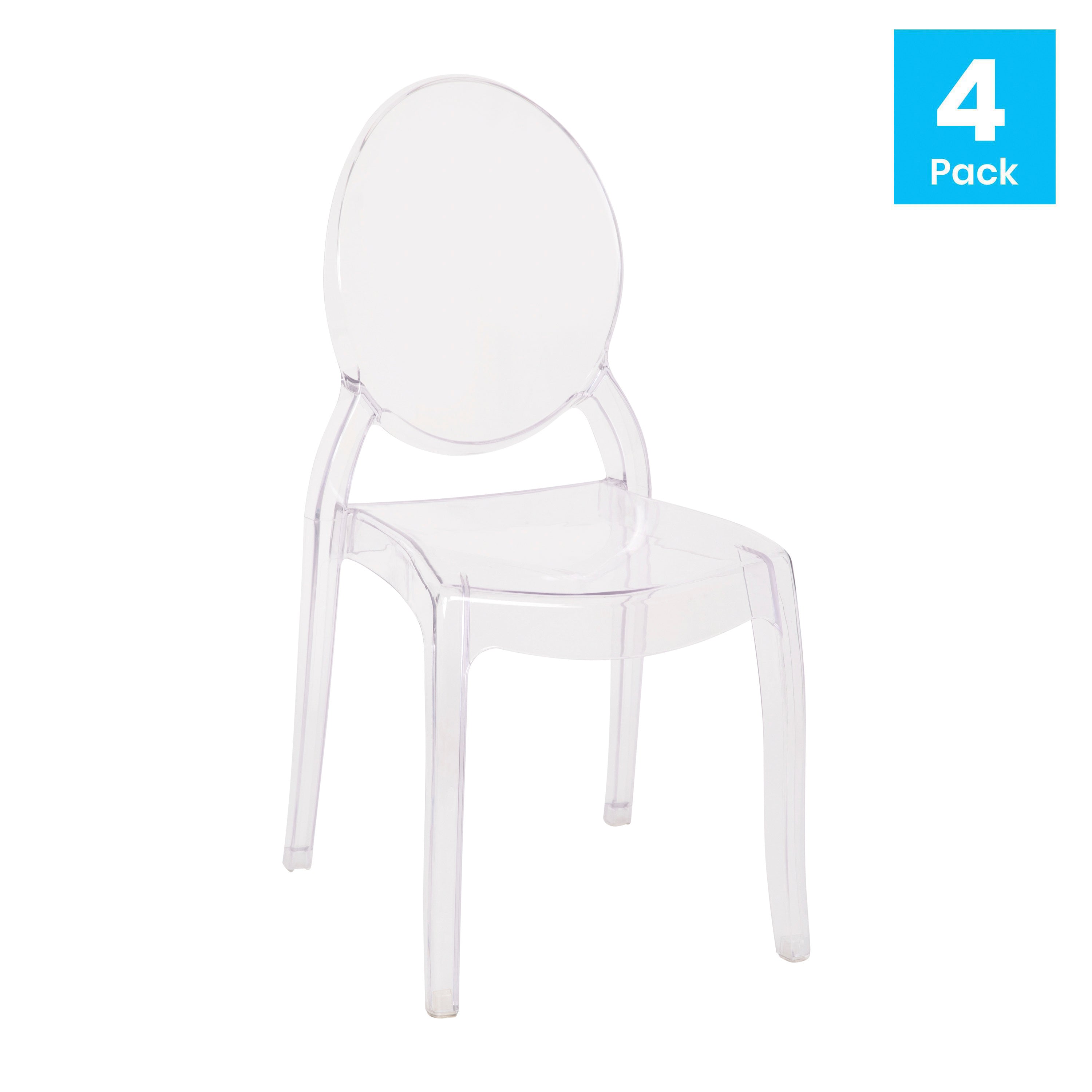 Revna Set of 4 Transparent Crystal Extra Wide Resin 400 LB. Weight Capacity Banquet & Event Ghost Chairs-Indoor/Outdoor Use