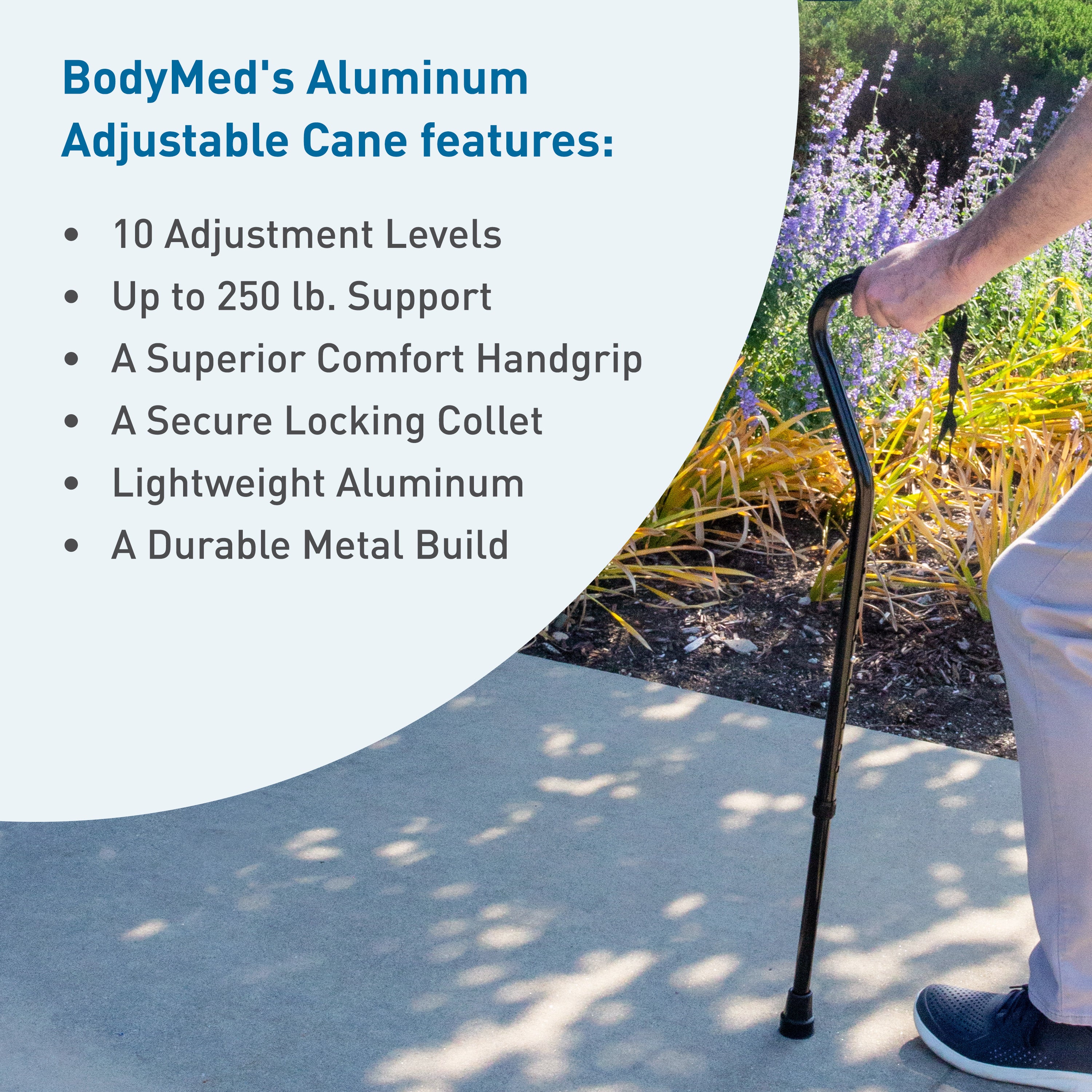 Aluminum Adjustable Cane With Foam Grip Handle, Offset, Black, Adjusts 30.5"-41"