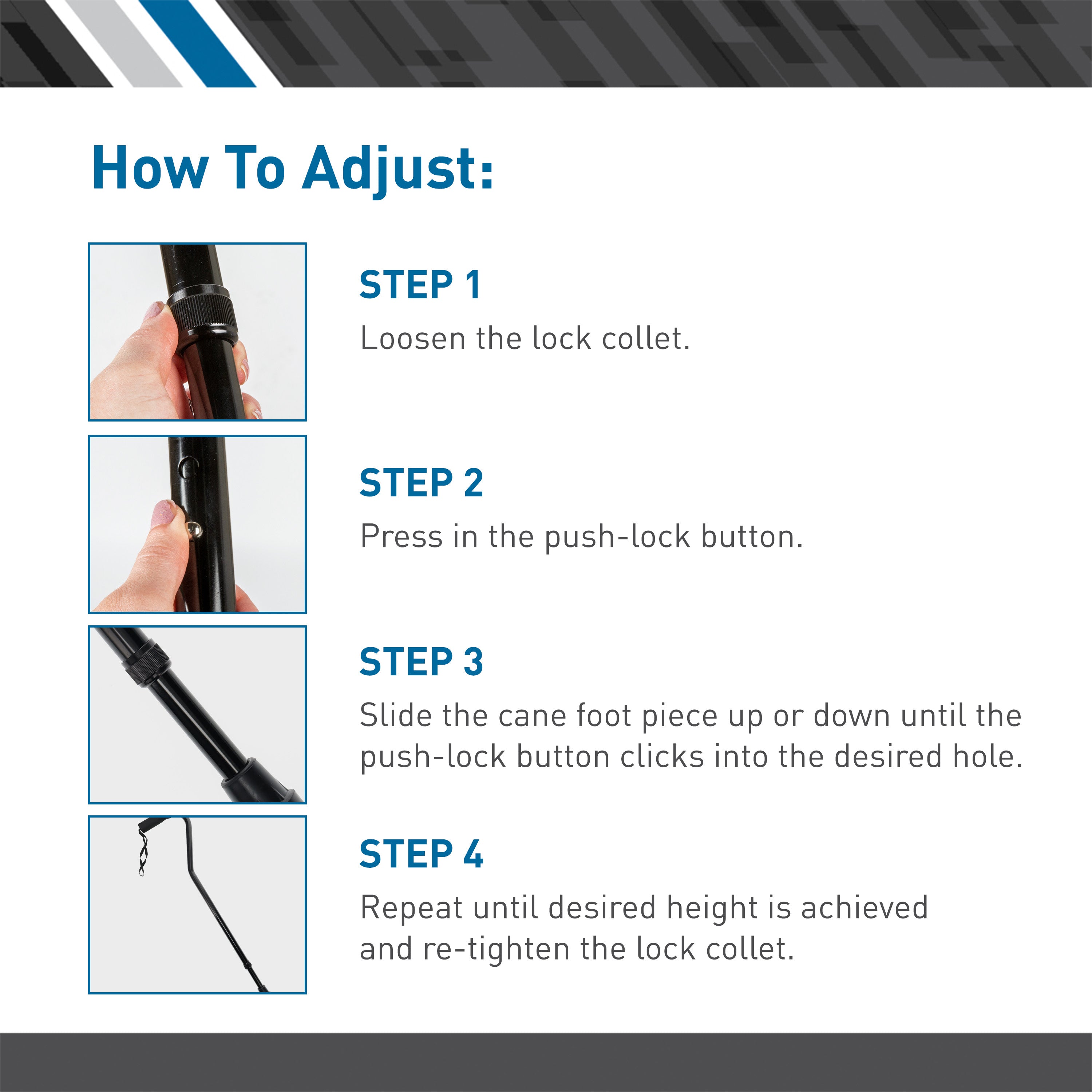 Aluminum Adjustable Cane With Foam Grip Handle, Offset, Black, Adjusts 30.5"-41"