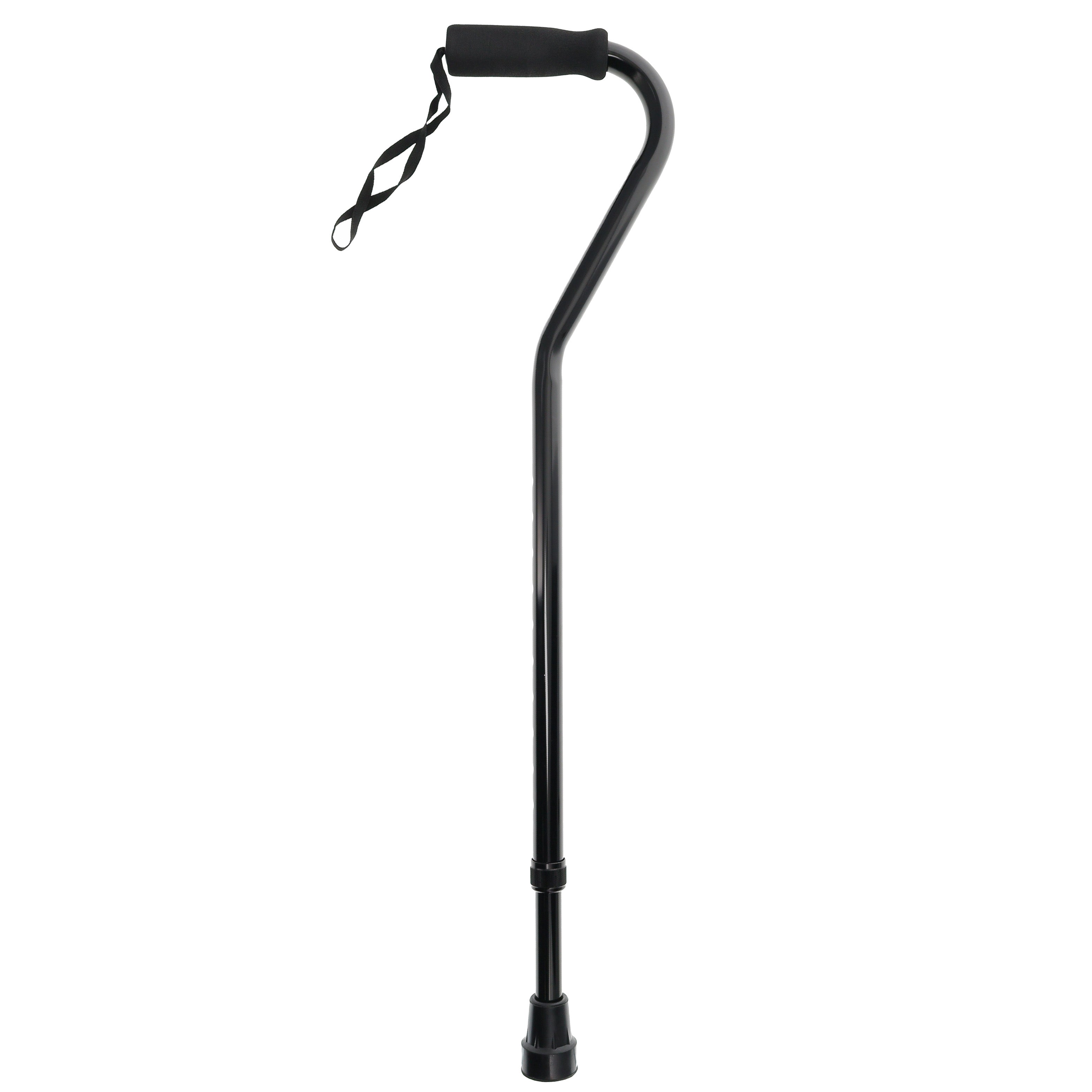 Aluminum Adjustable Cane With Foam Grip Handle, Offset, Black, Adjusts 30.5"-41"