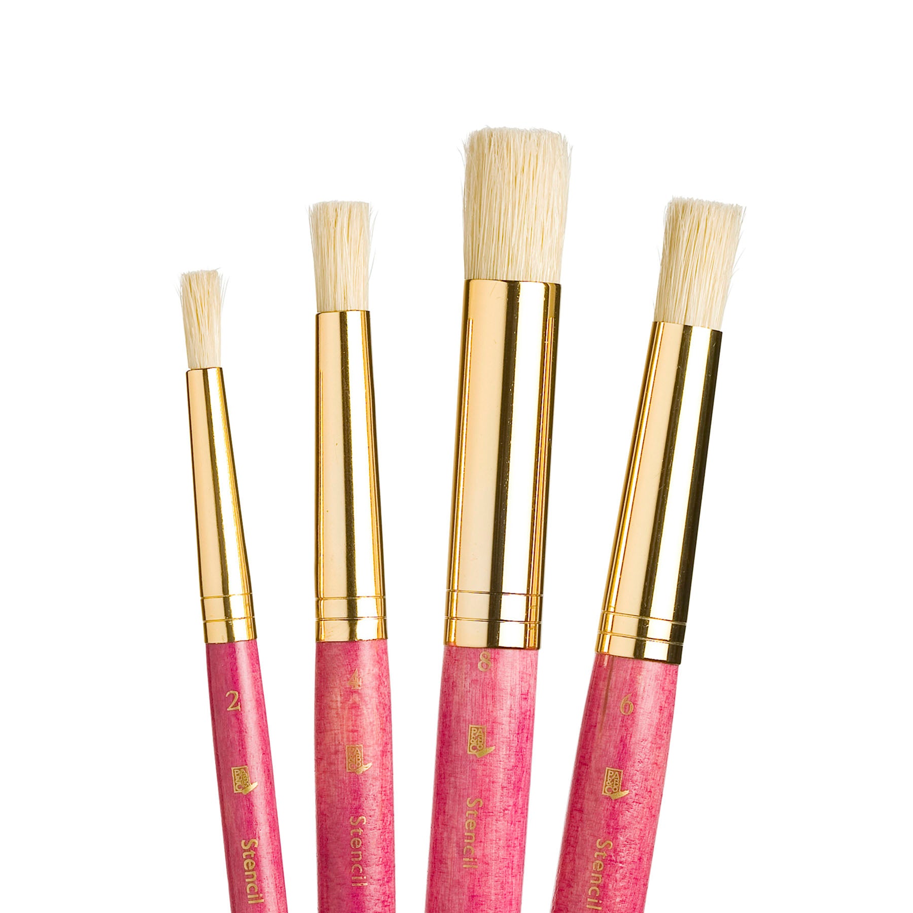 RealValue Stencil Brush Set, Natural Bristles, Short Handle Mixed Media Paintbrush, Pink, 4 Pieces