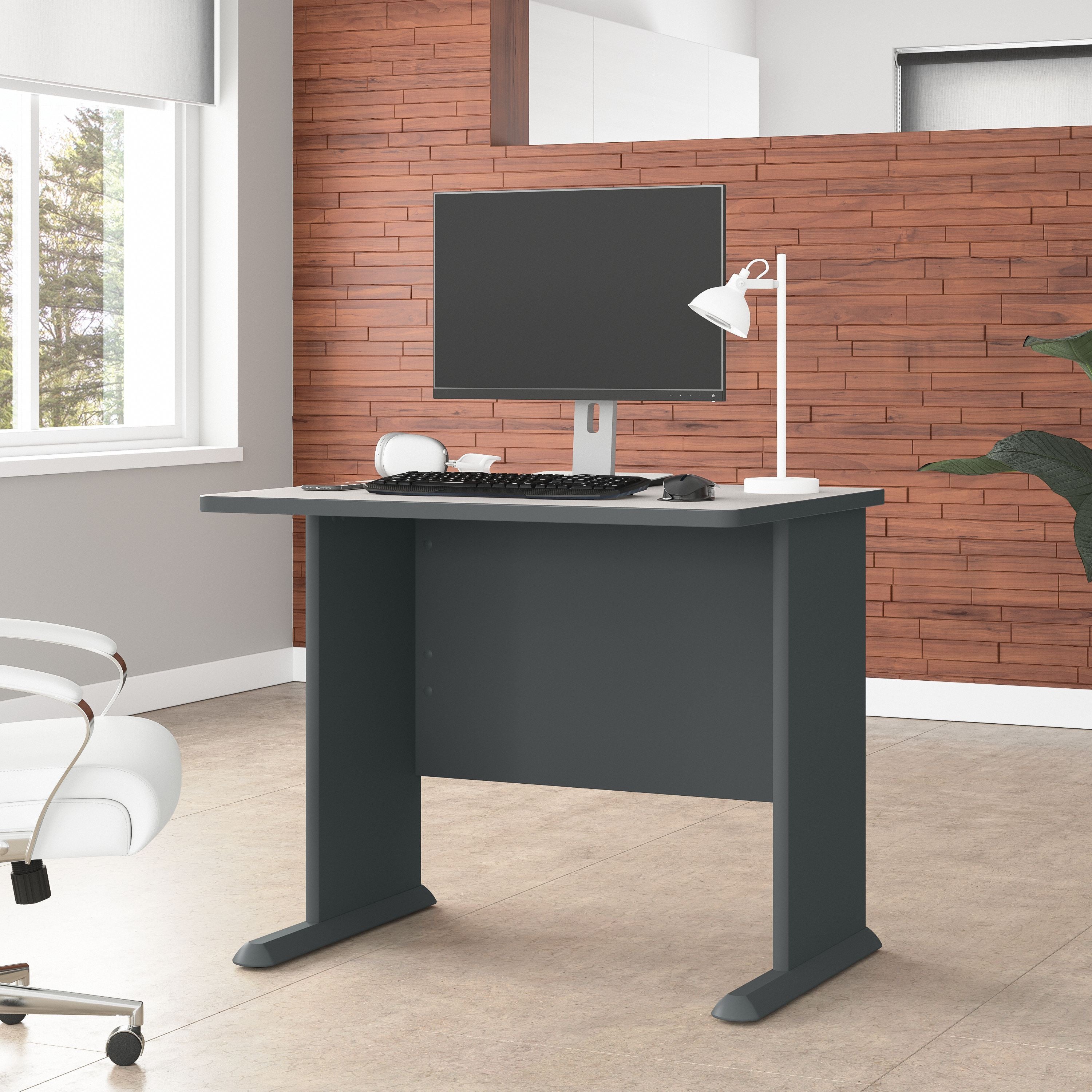 Bush Business Furniture Series A 36W Desk in Slate and White Spectrum - 35.59" Width x 26.81" Depth x 29.66" Height