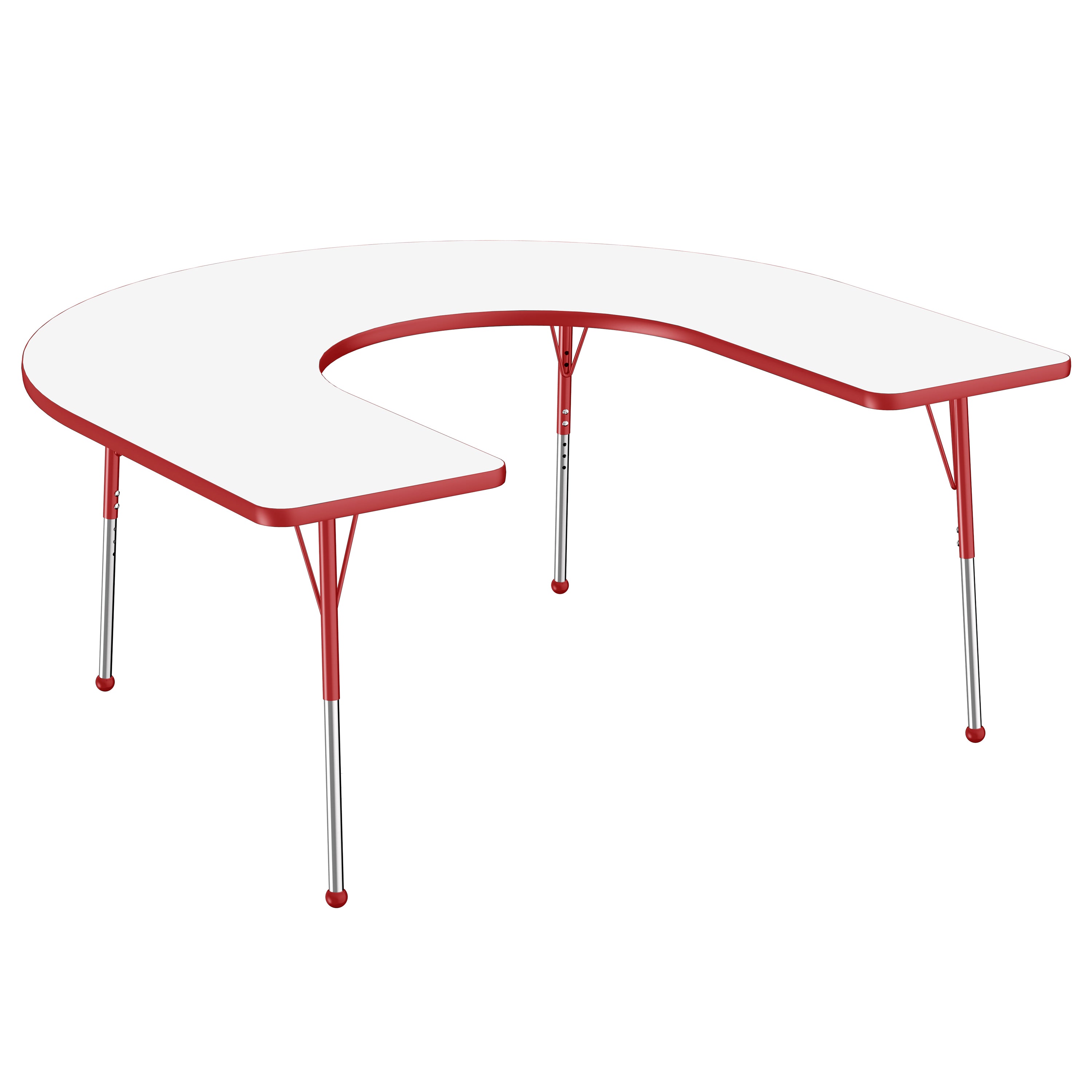 60" x 66" Horseshoe Dry-Erase Activity Table with Adjustable Standard Ball Glide Legs - Whiteboard/Red