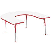 60" x 66" Horseshoe Dry-Erase Activity Table with Adjustable Standard Ball Glide Legs - Whiteboard/Red