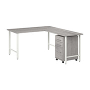 Bush Business Furniture Hustle 60W x 30D L Shaped Computer Desk with 3 Drawer Mobile File Cabinet in Platinum Gray - 59.44" Width x 71.33" Depth x 30.07" Height